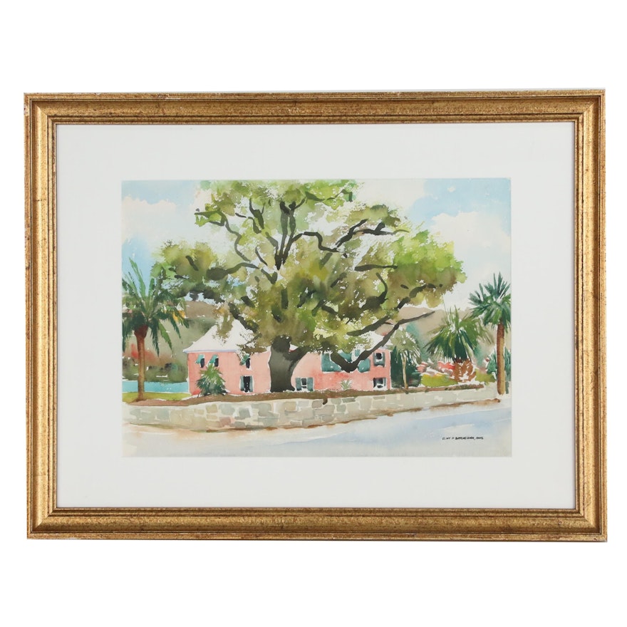 Eliot P. Batchelder Watercolor Painting "Nassau Cottage", Late 20th Century