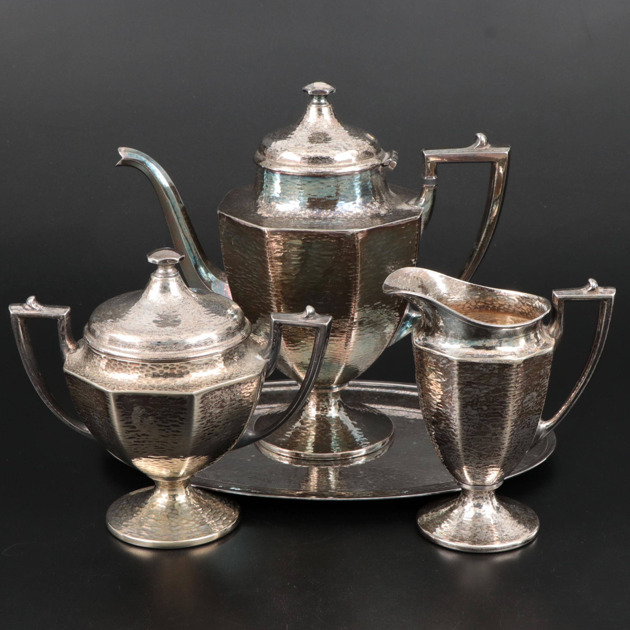 Cincinnati Homan Mfg. Co. Hammered Silver Plate Tea Set