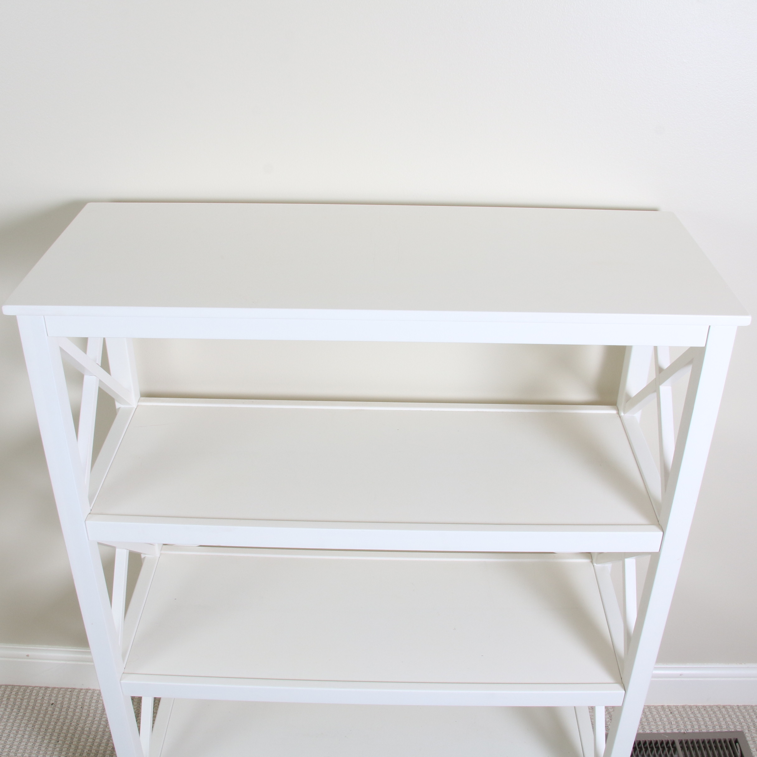 Farmhouse Style White Painted Wooden Open Shelf Bookcase, 20th Century