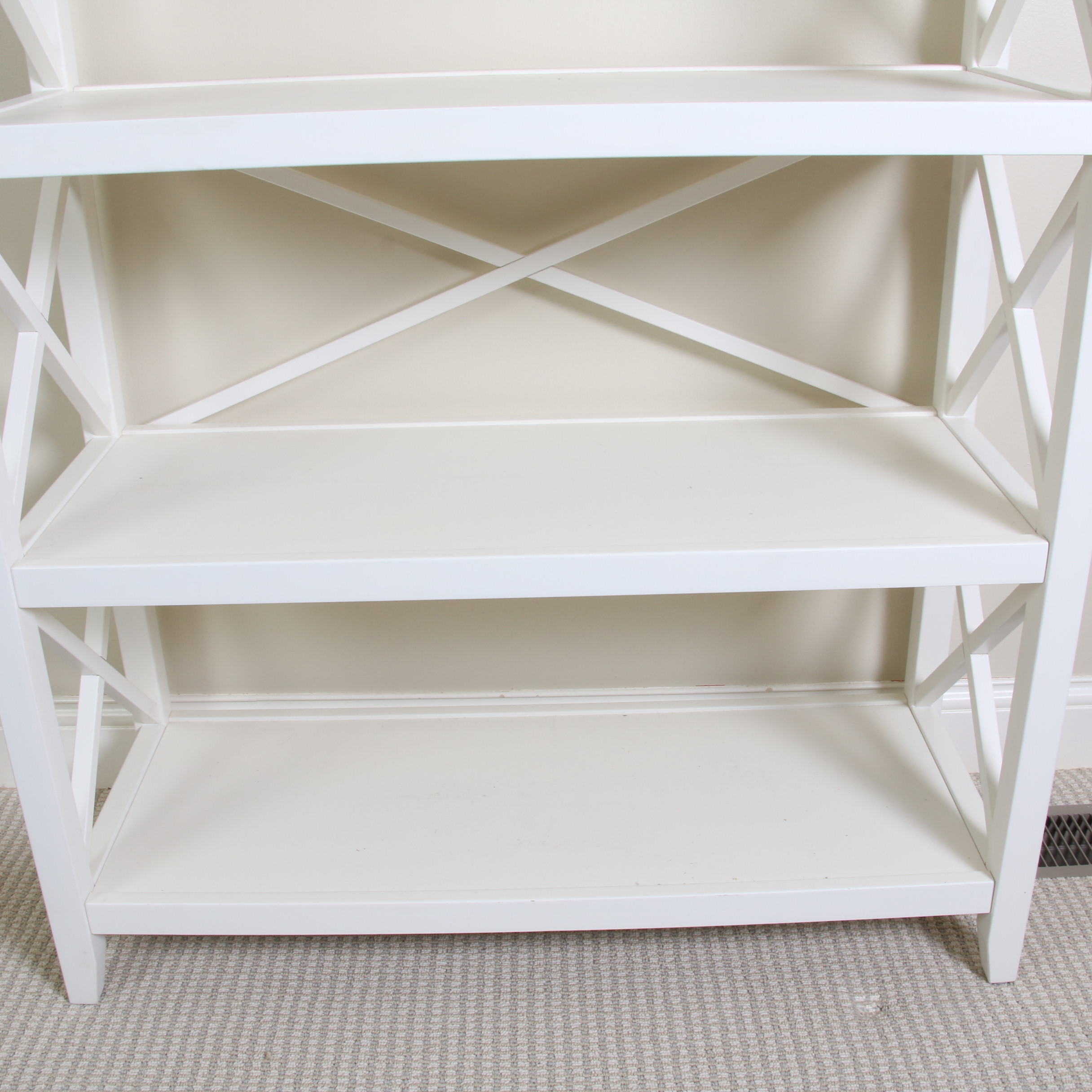 Farmhouse Style White Painted Wooden Open Shelf Bookcase, 20th Century