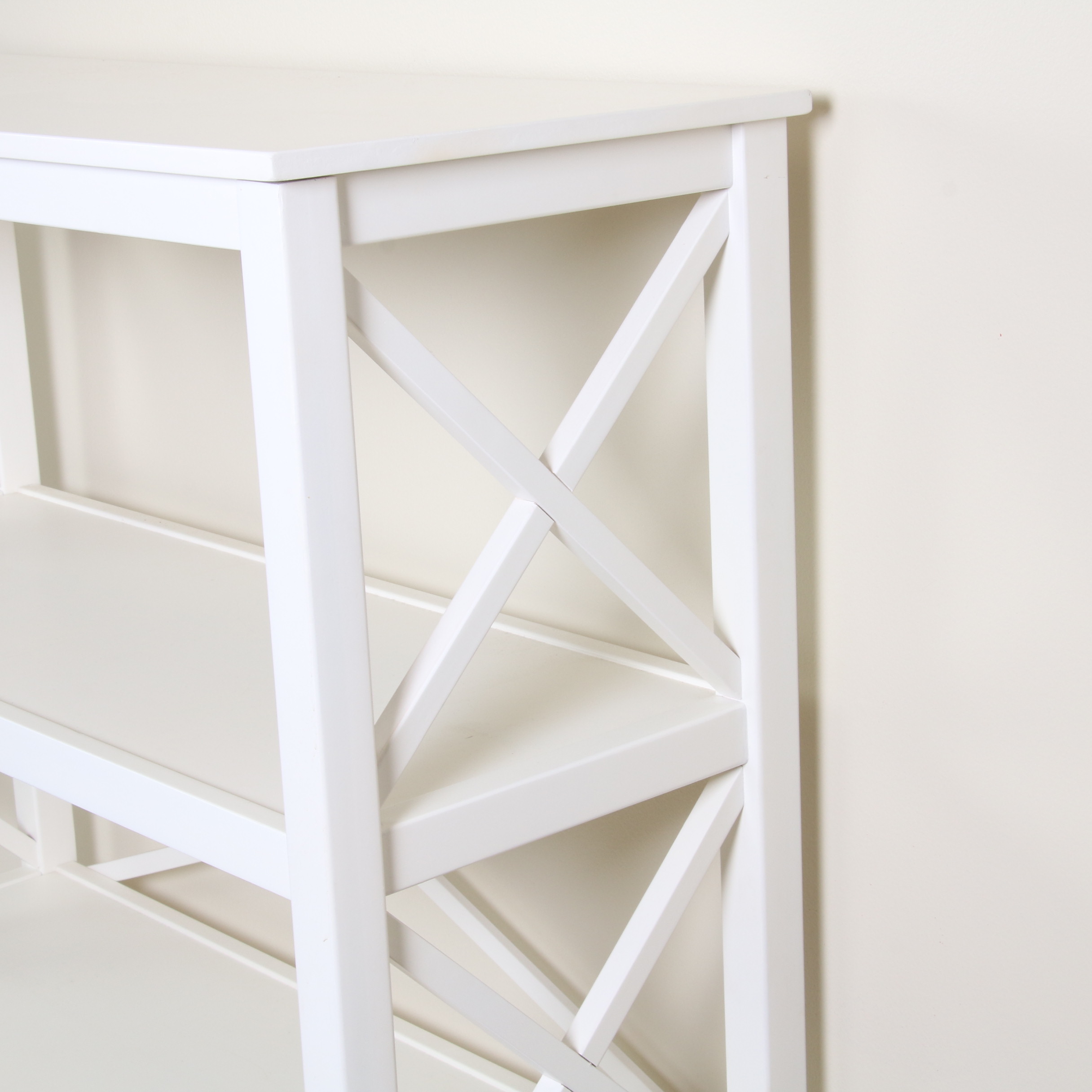 Farmhouse Style White Painted Wooden Open Shelf Bookcase, 20th Century
