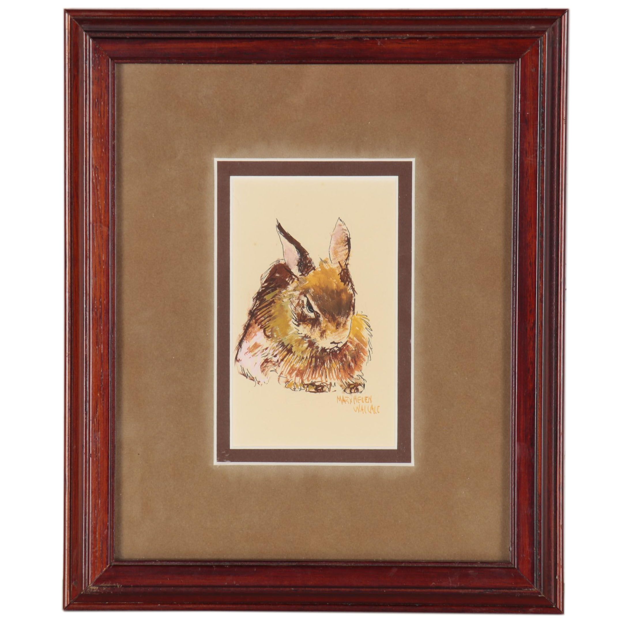 Mary Helen Wallace Ink and Gouache Painting of Rabbit