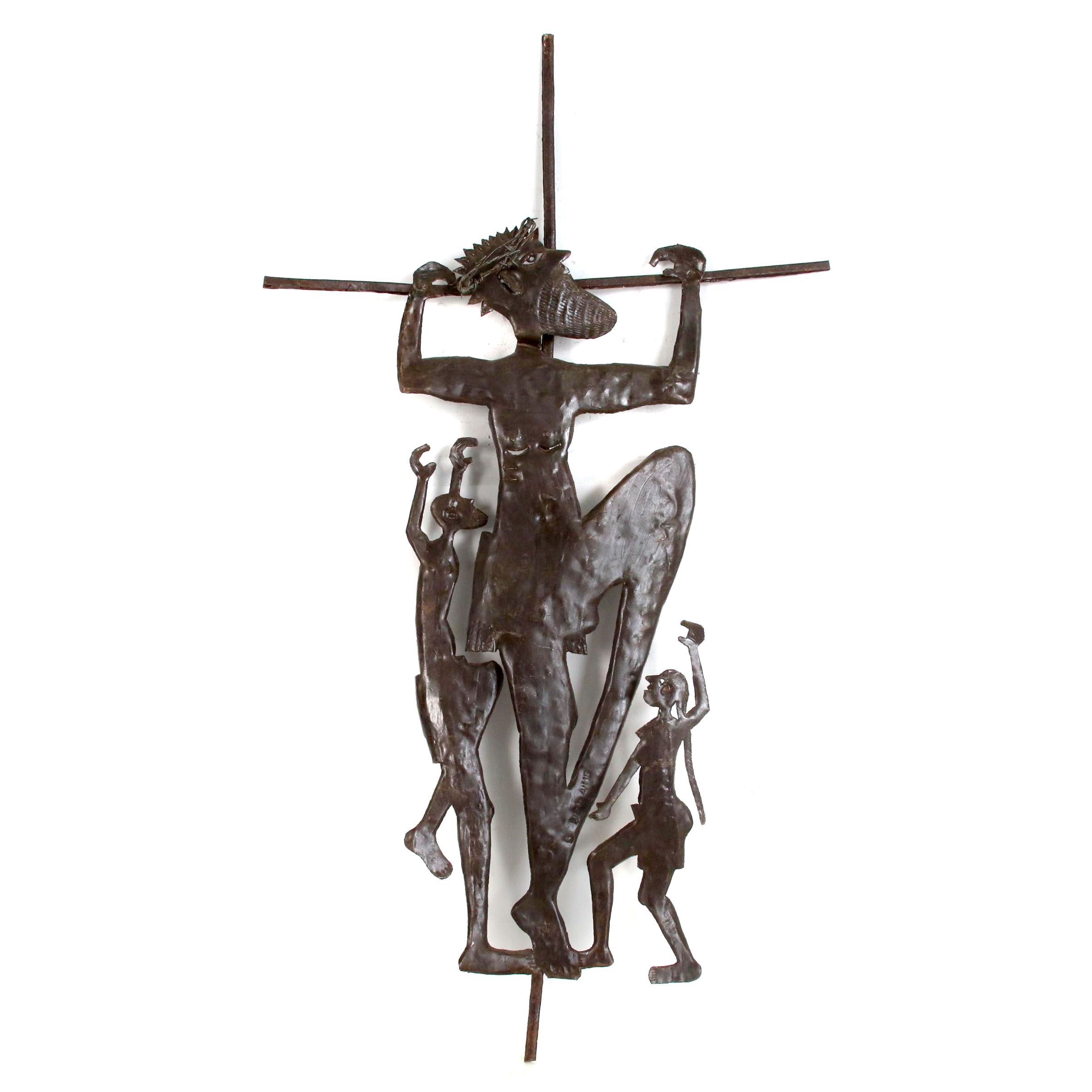 Gabriel Bien-Aime Haitian Metal Art Sculpture of Crucifixion