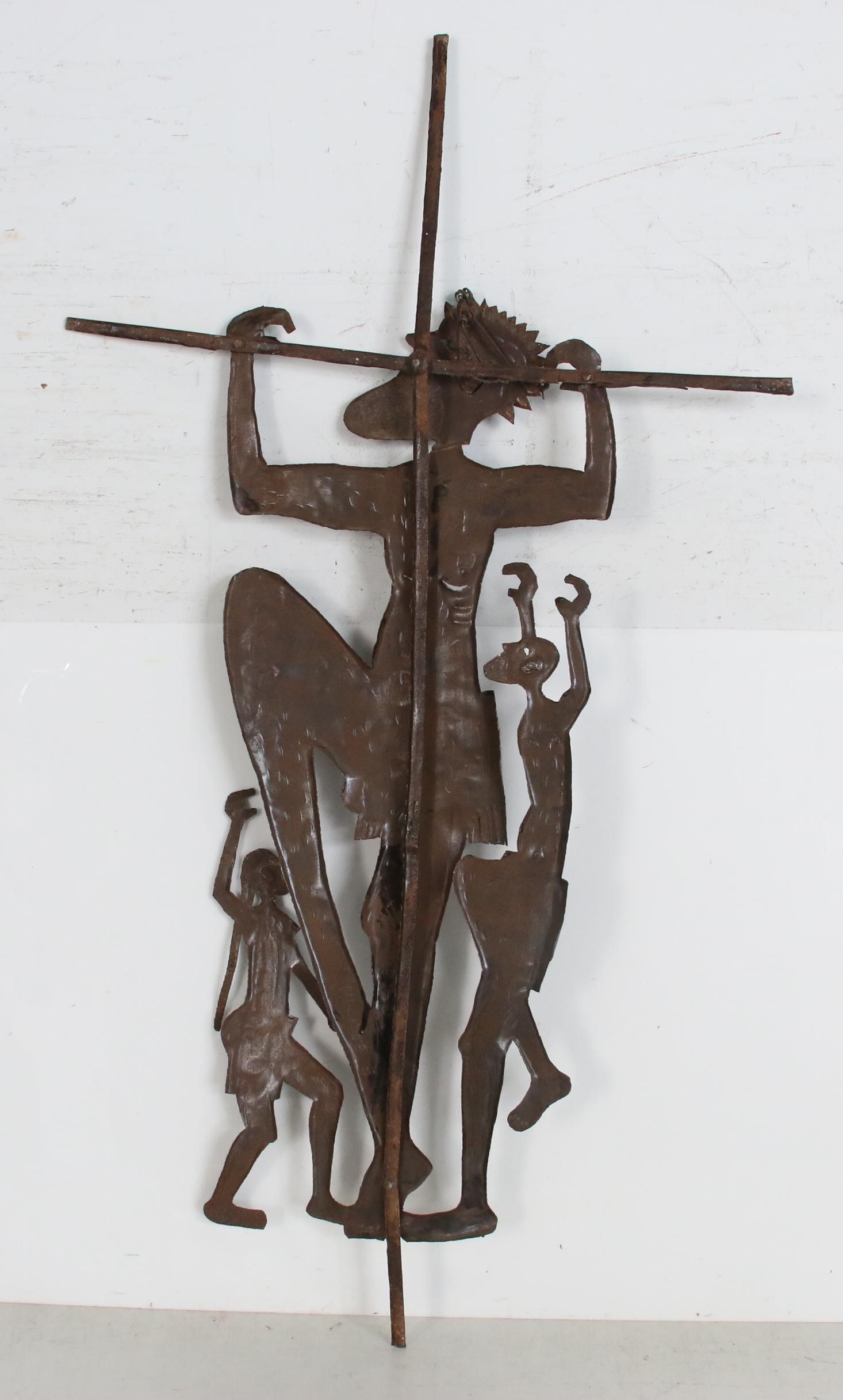 Gabriel Bien-Aime Haitian Metal Art Sculpture of Crucifixion
