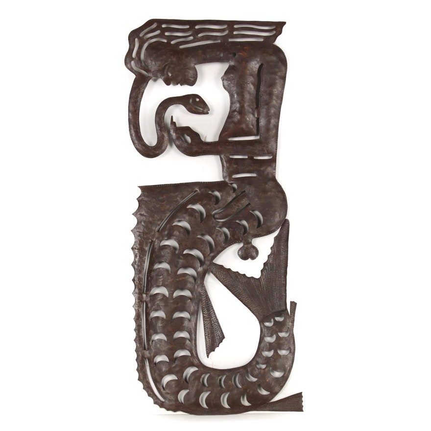 Serge Jolimeau Haitian Metal Relief Sculpture of Mermaid with Snake