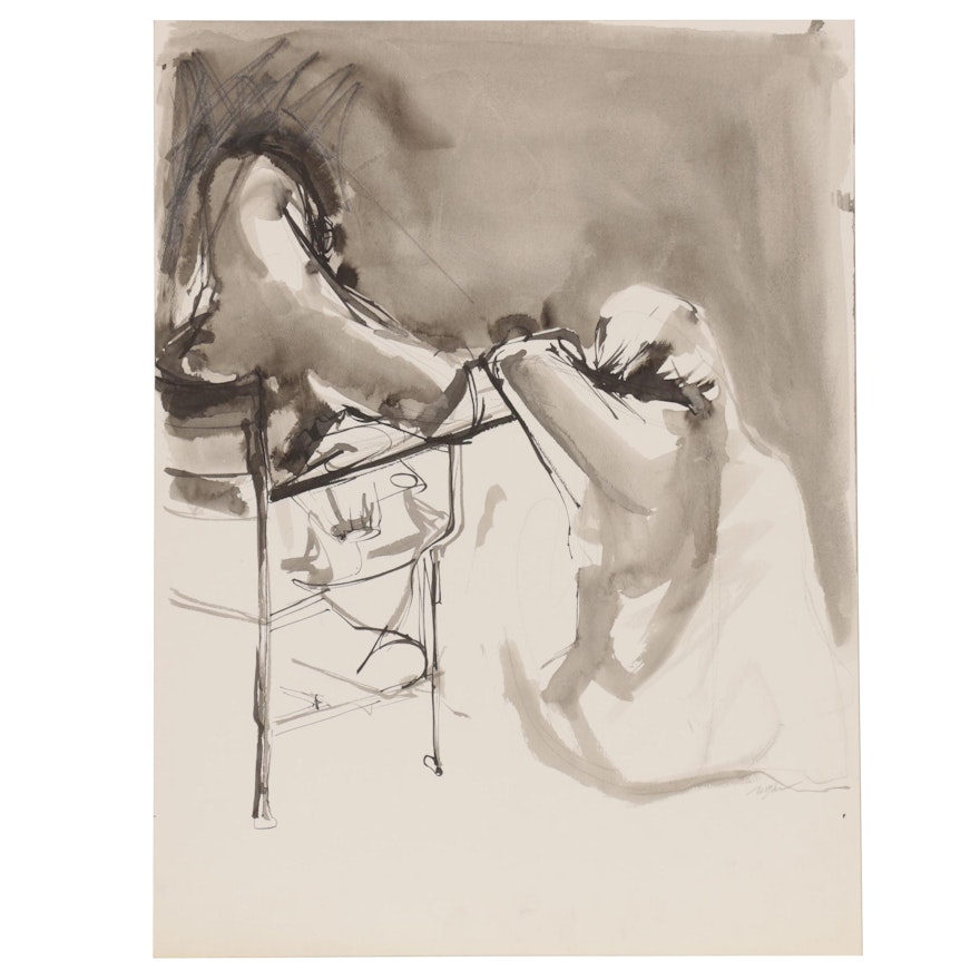 John Tuska Abstract Ink and Wash Figure Drawing