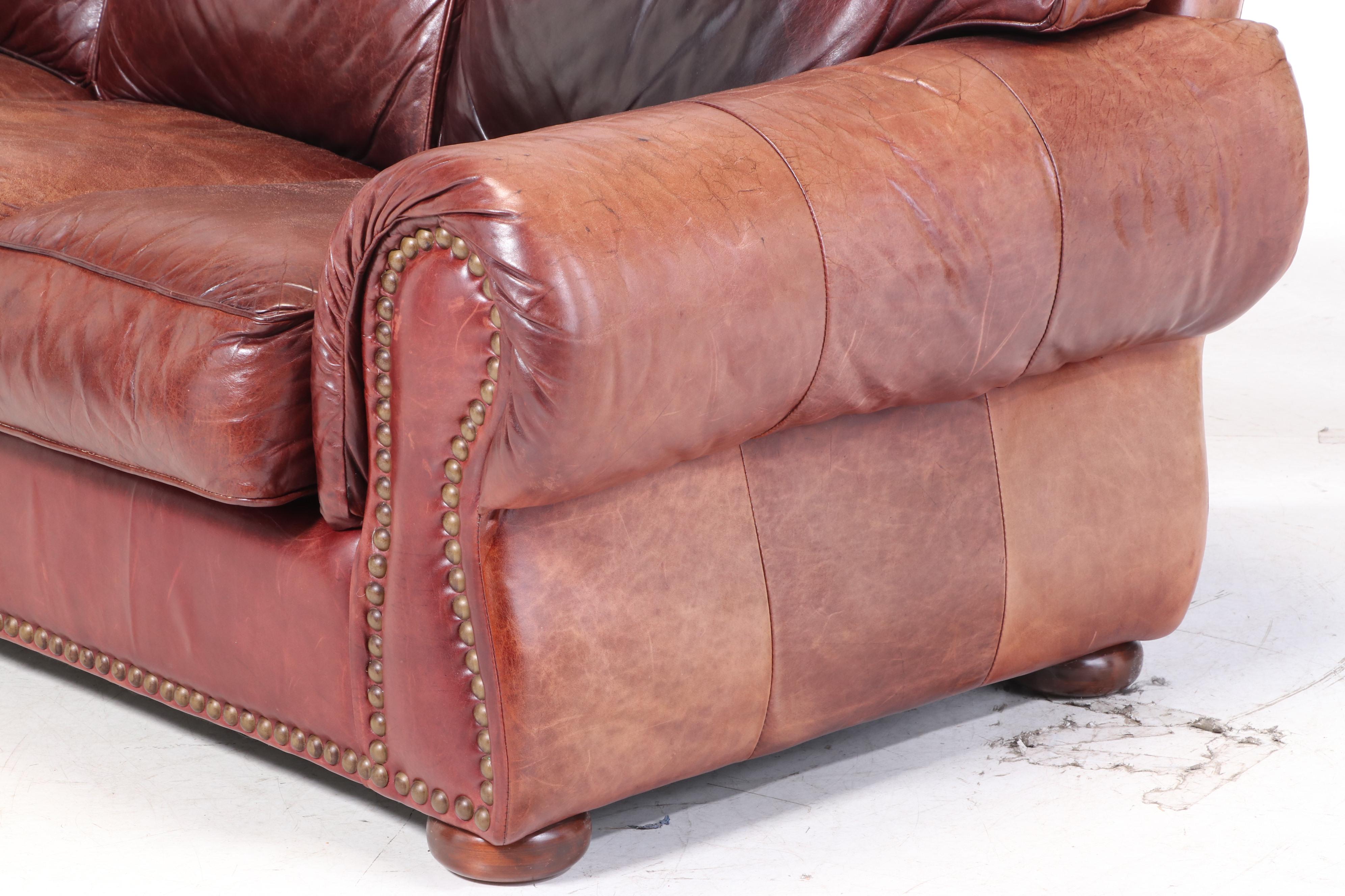 Robinson and Robinson Leather and Brass-Tacked Sofa