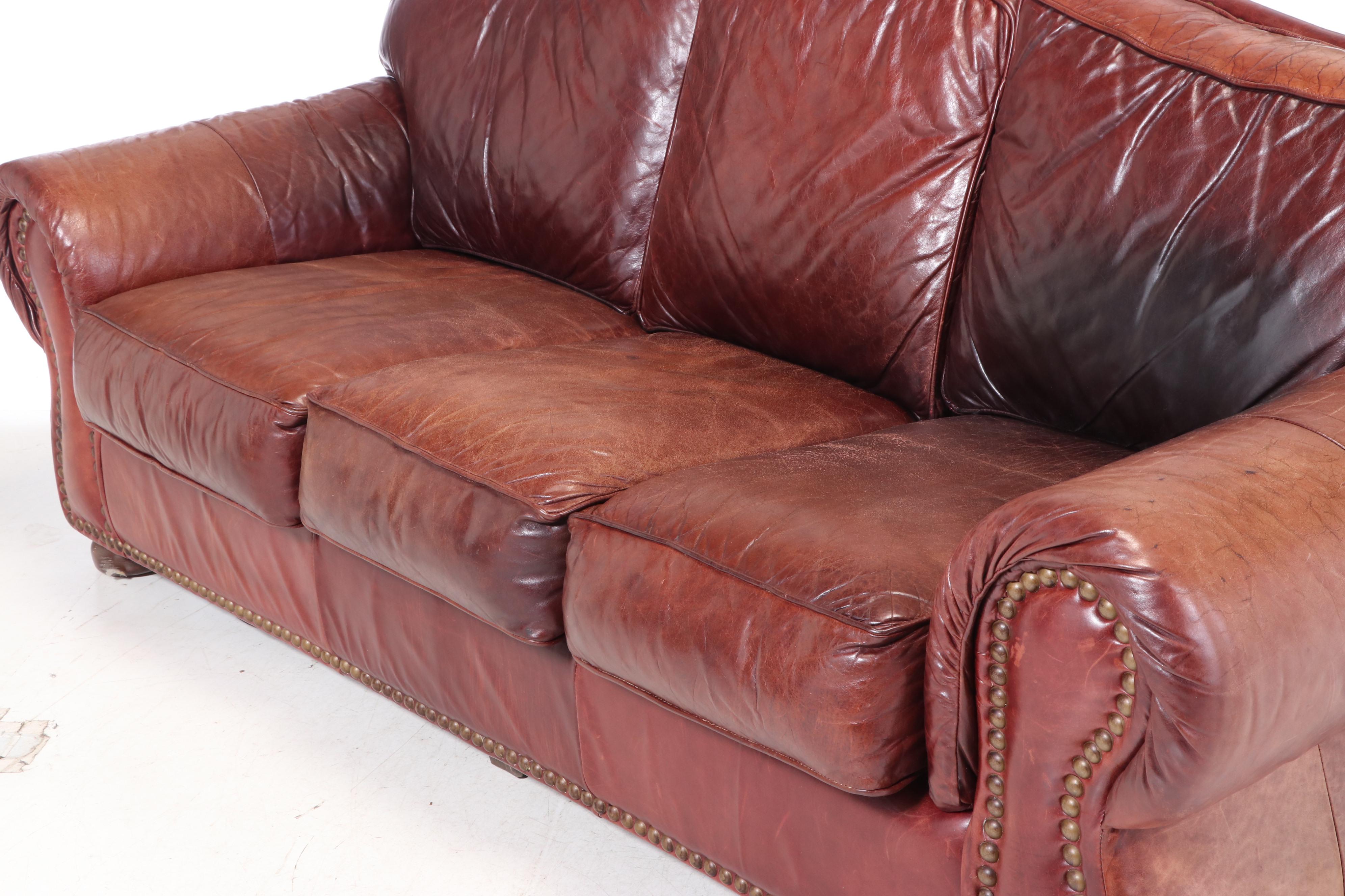 Robinson and Robinson Leather and Brass-Tacked Sofa
