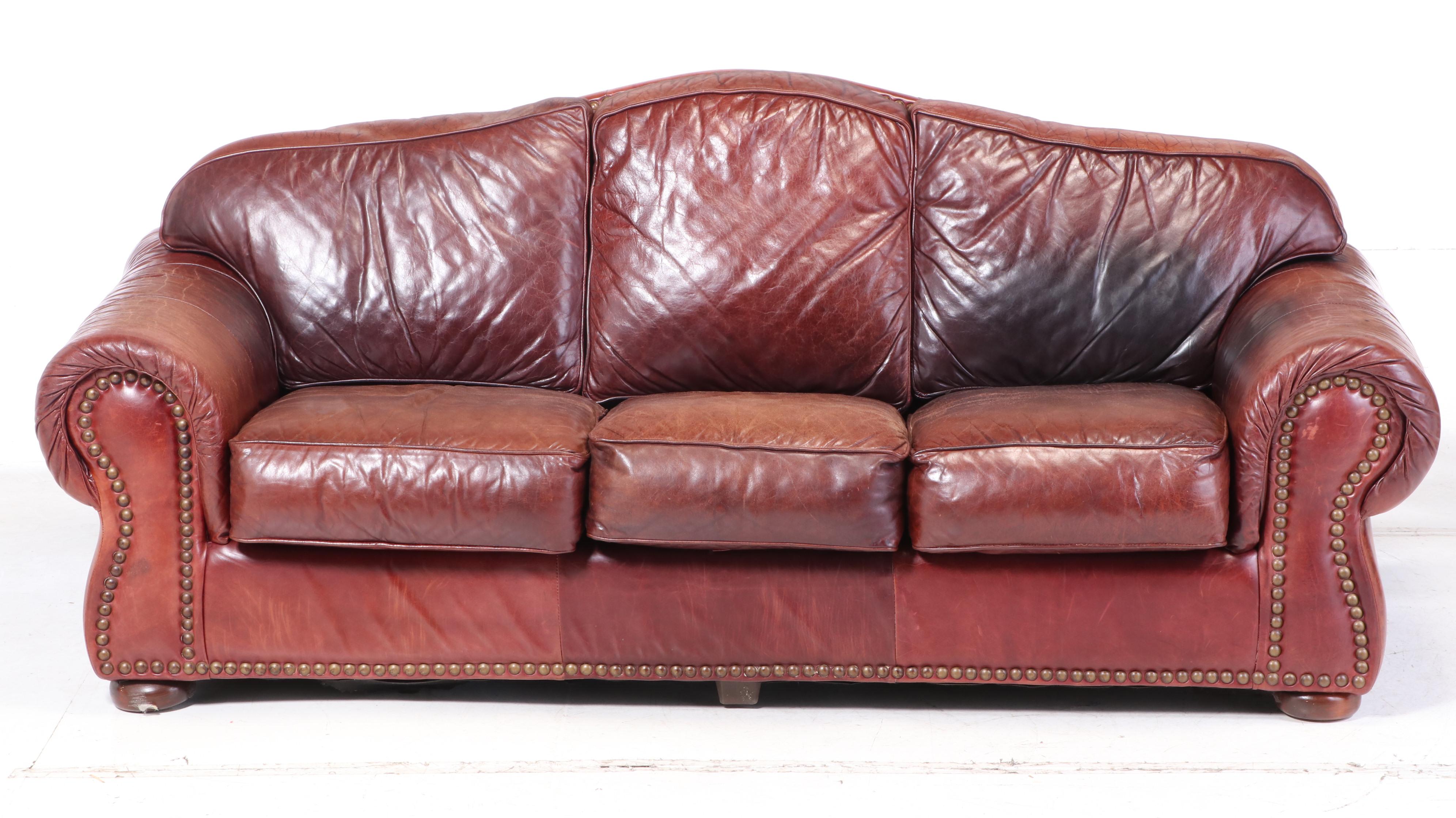 Robinson and Robinson Leather and Brass-Tacked Sofa