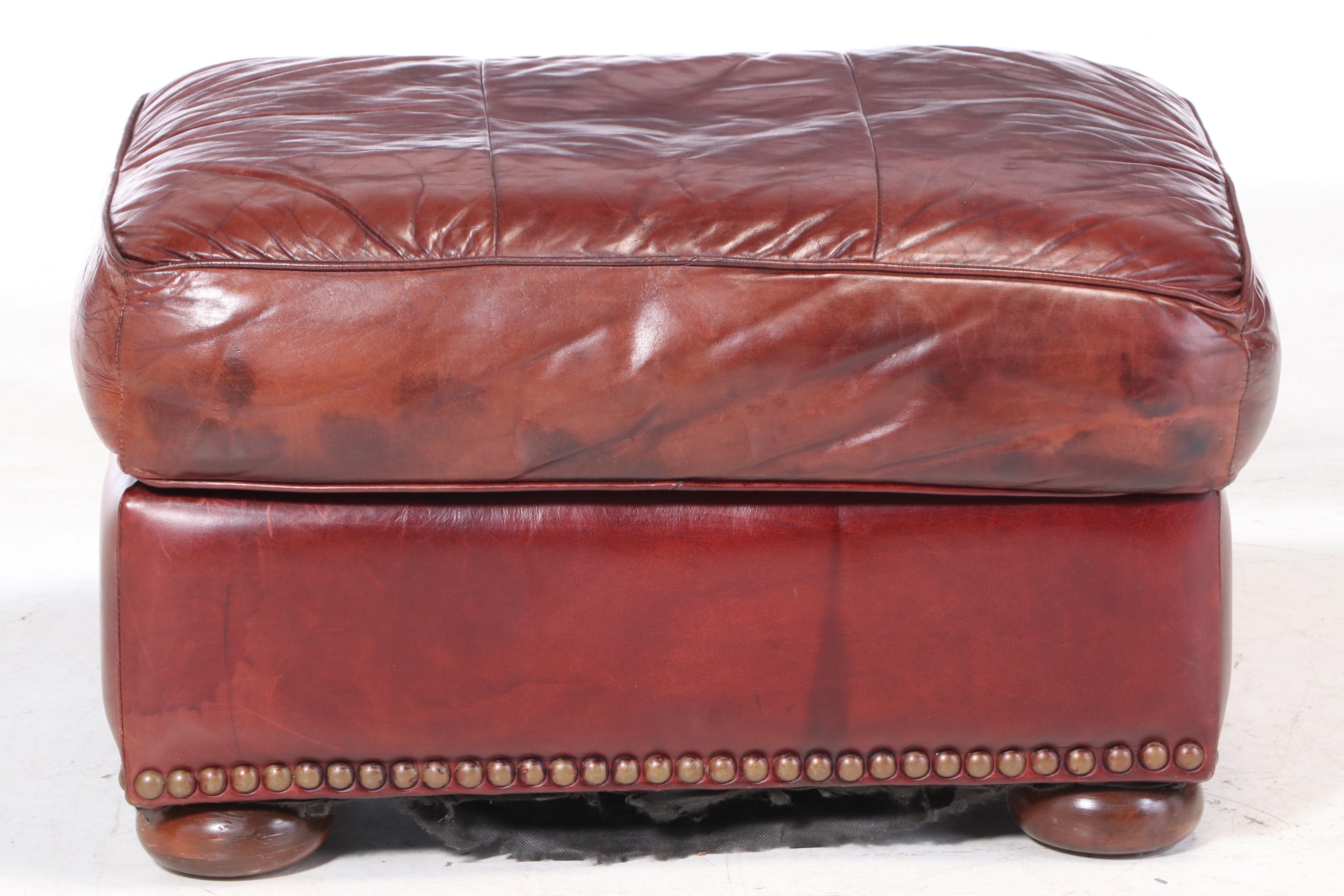 Robinson and Robinson Leather and Brass-Tacked Club Chair with Ottoman