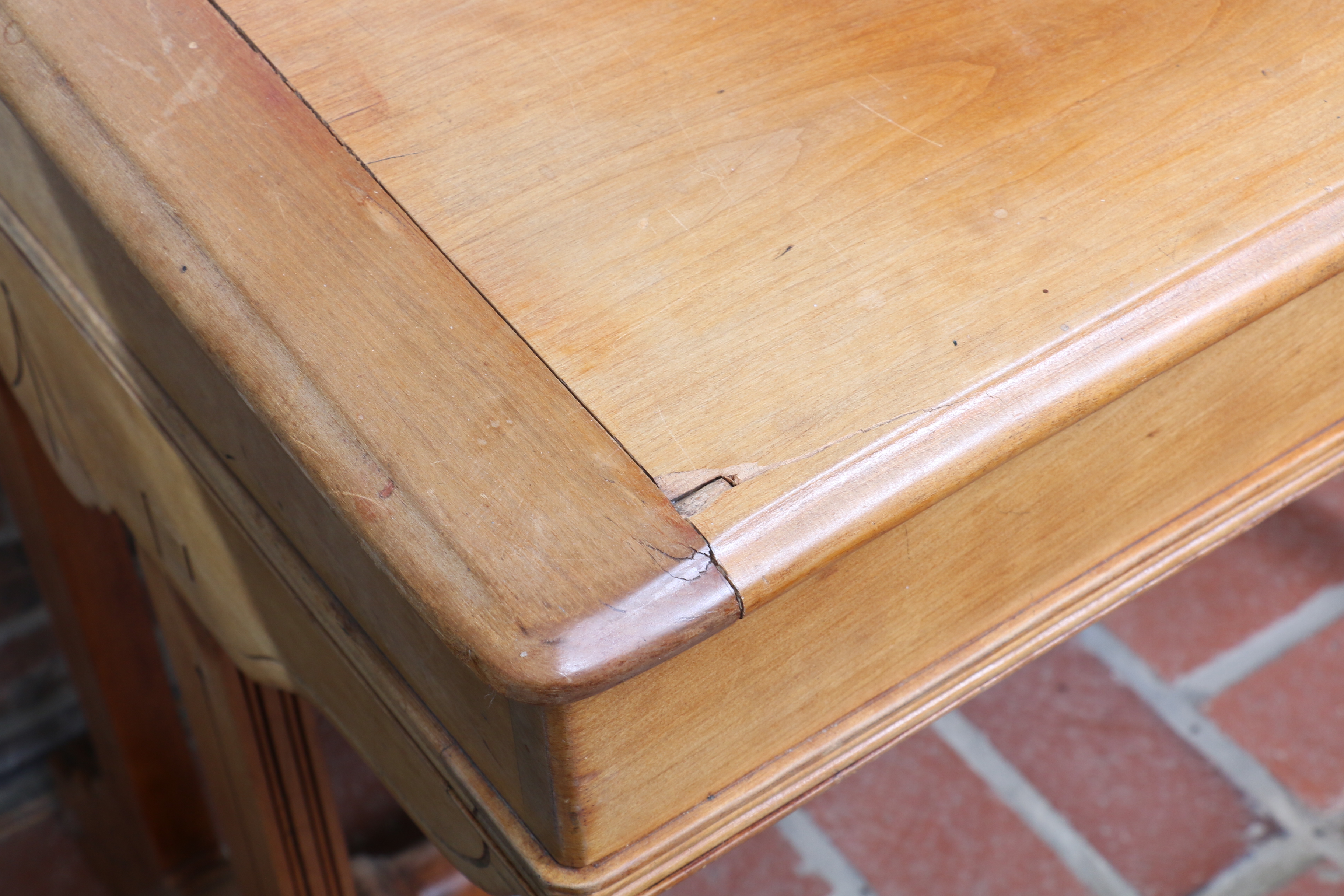 Victorian Oak Slant Top Writing Desk with Line Carved Details, 19th Century