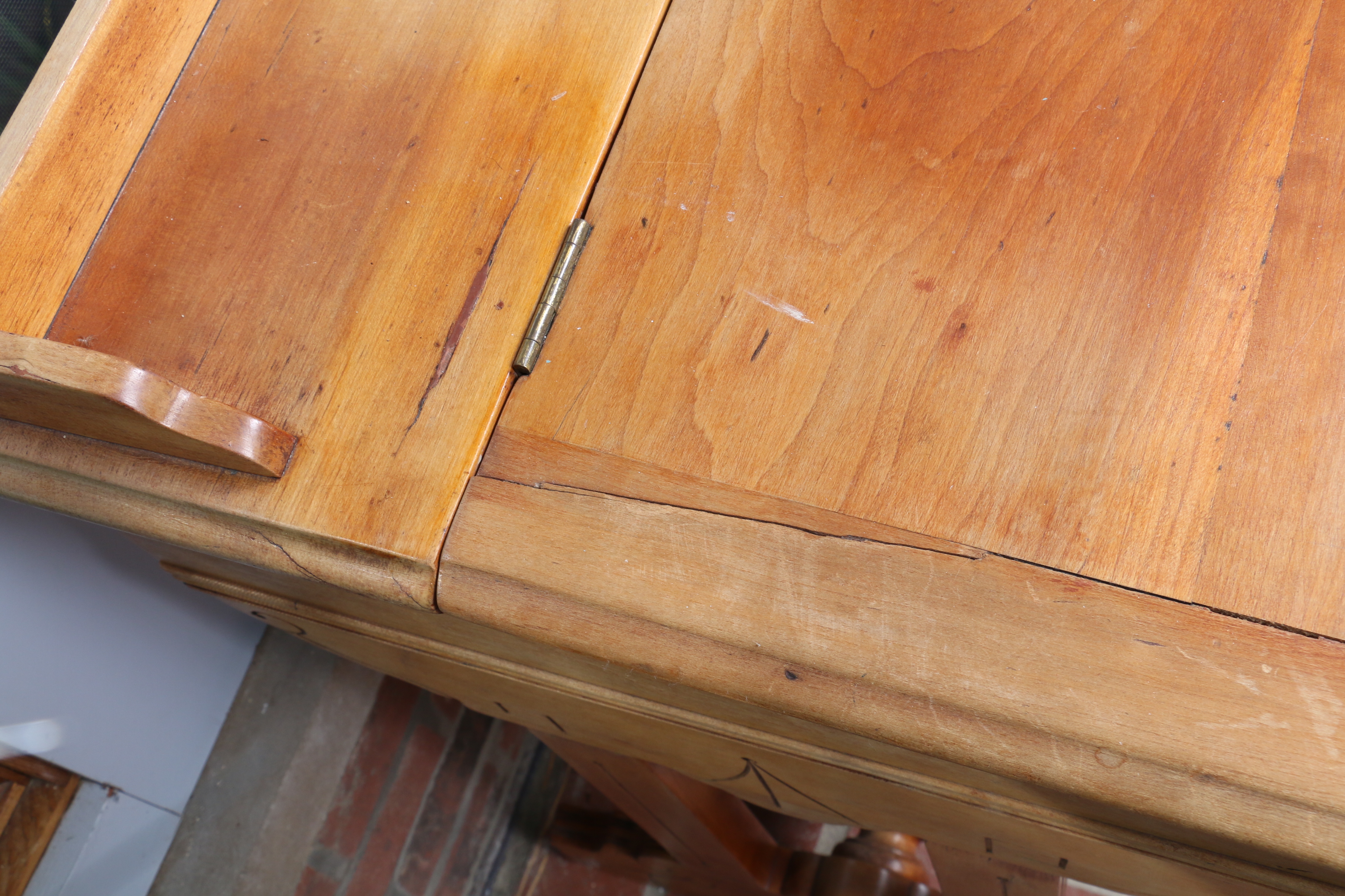 Victorian Oak Slant Top Writing Desk with Line Carved Details, 19th Century