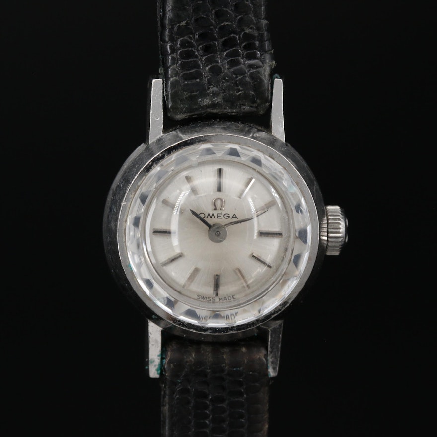 18K Omega Saphette Stem Wind Wristwatch, Circa 1965