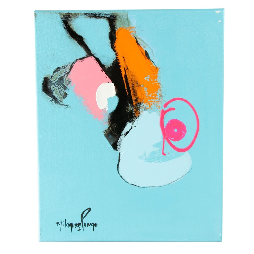 Milagros Pongo Abstract Mixed Media Painting, 21st Century