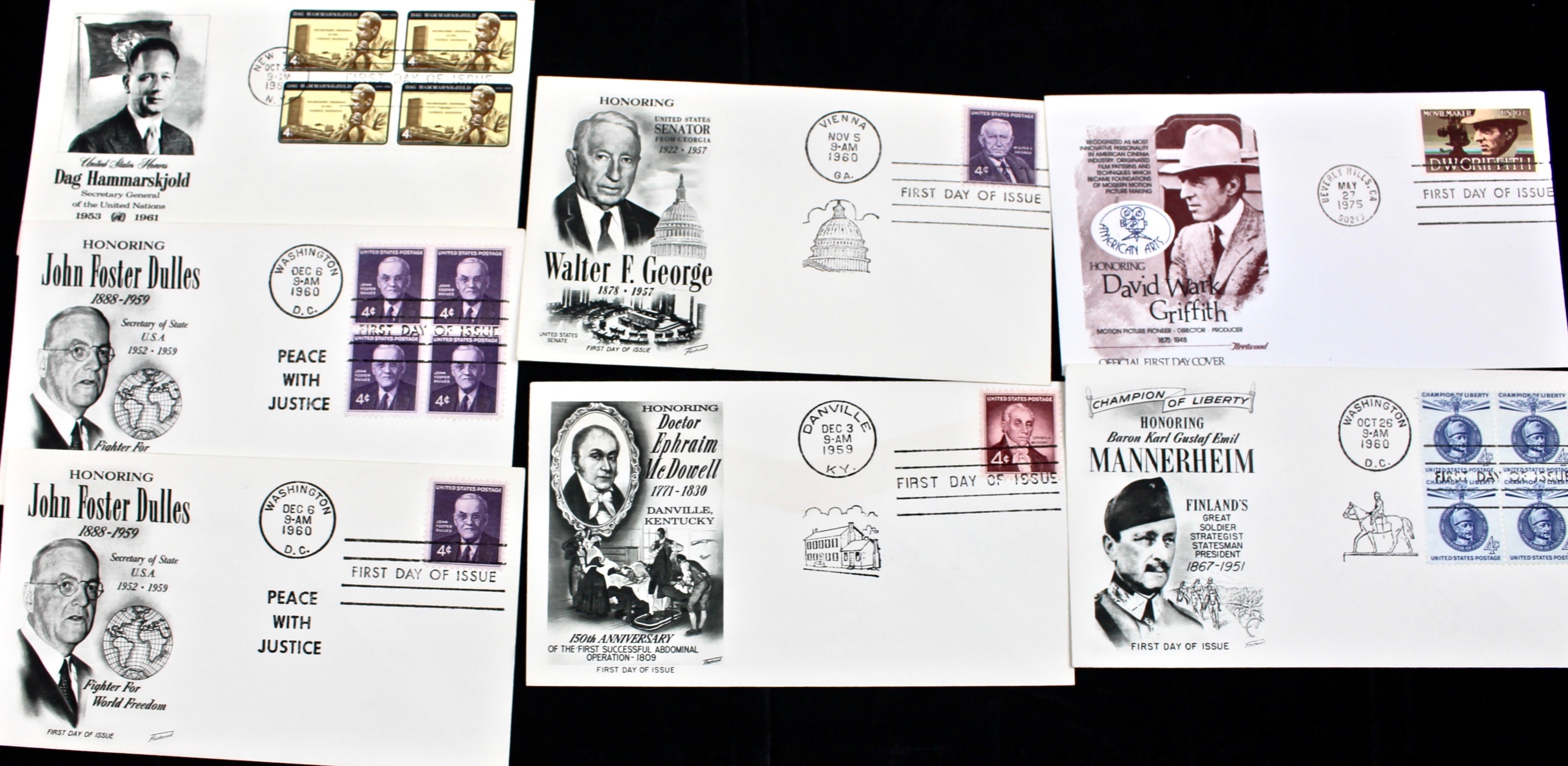 322 US First Day Postal Covers with Cachets, Mid to Late 20th Century