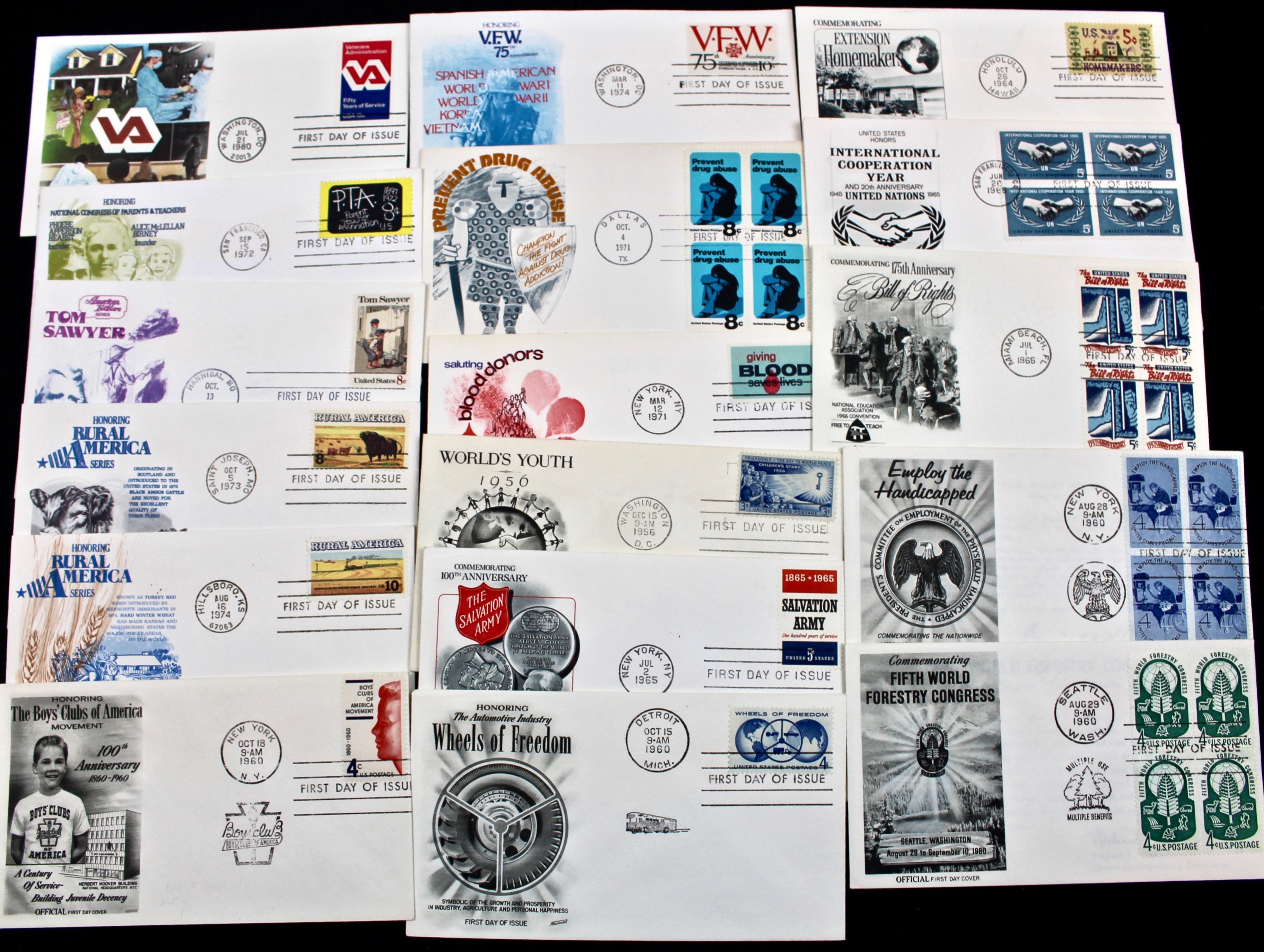 322 US First Day Postal Covers with Cachets, Mid to Late 20th Century