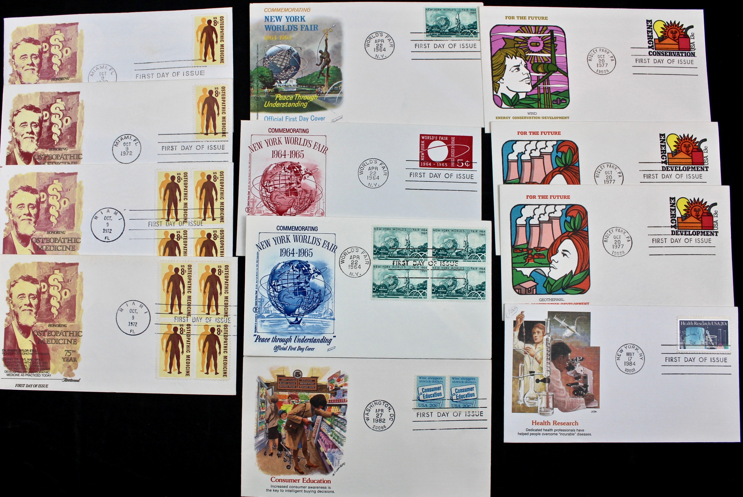 322 US First Day Postal Covers with Cachets, Mid to Late 20th Century