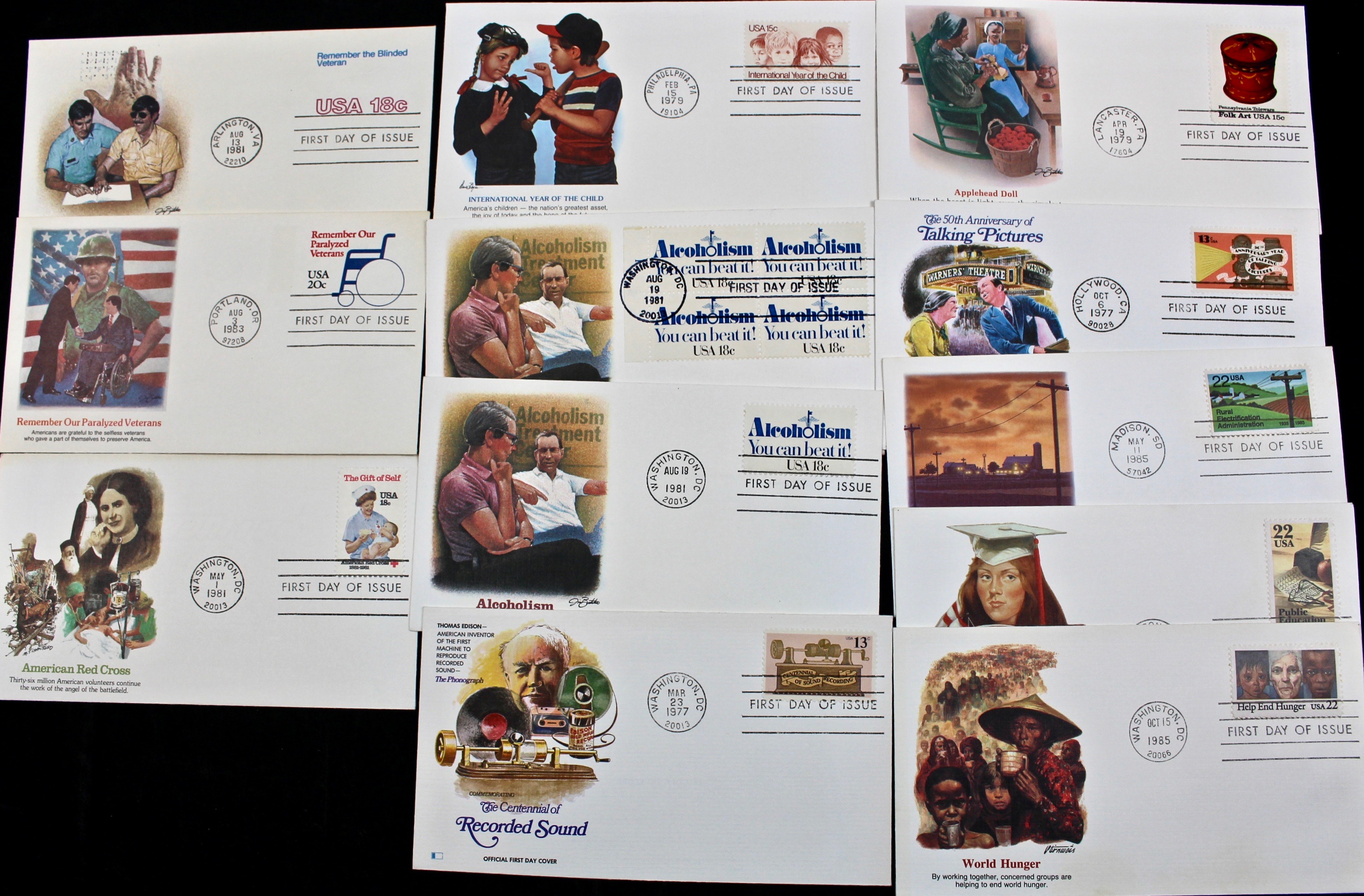 322 US First Day Postal Covers with Cachets, Mid to Late 20th Century