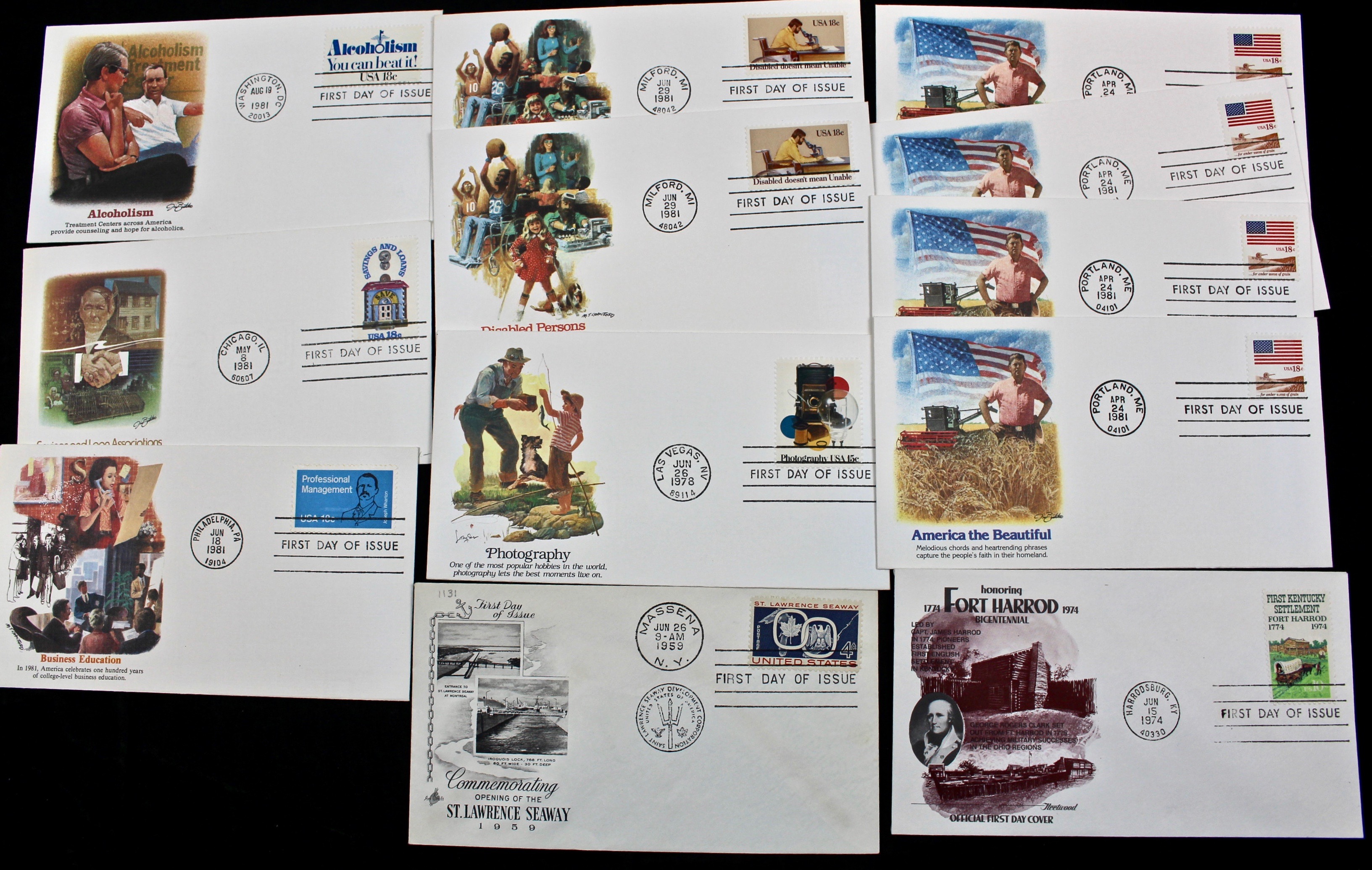 322 US First Day Postal Covers with Cachets, Mid to Late 20th Century