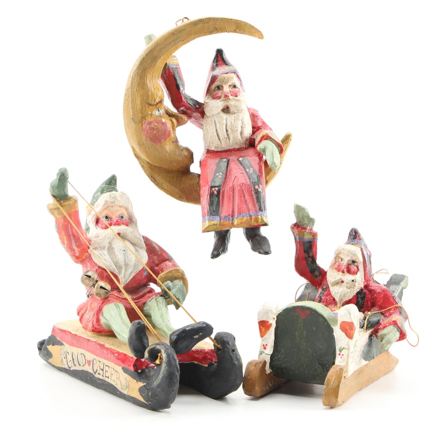 House of Hatten Resin Christmas Tree "Santa" Ornaments, Late 20th Century