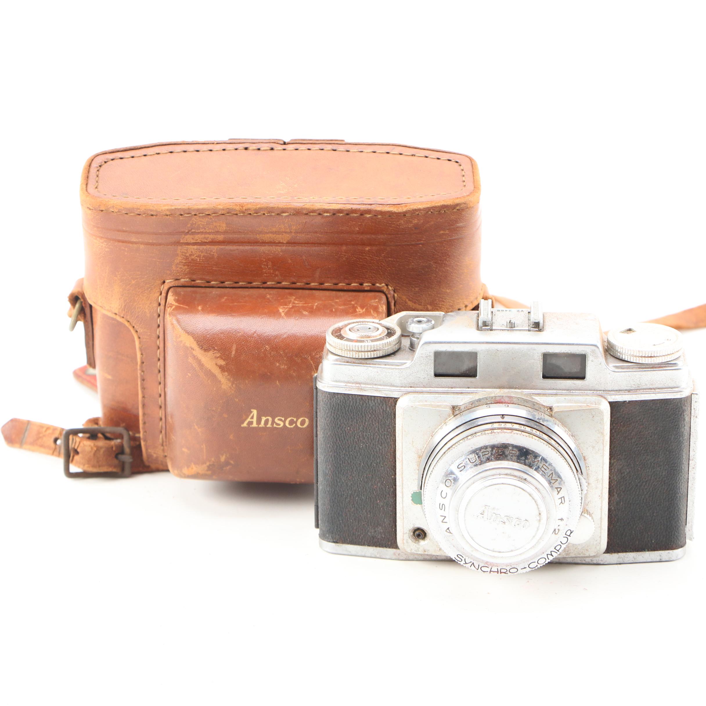 Mercury and Ansco  35mm Rangefinder Cameras with Leather Cases, circa 1950s
