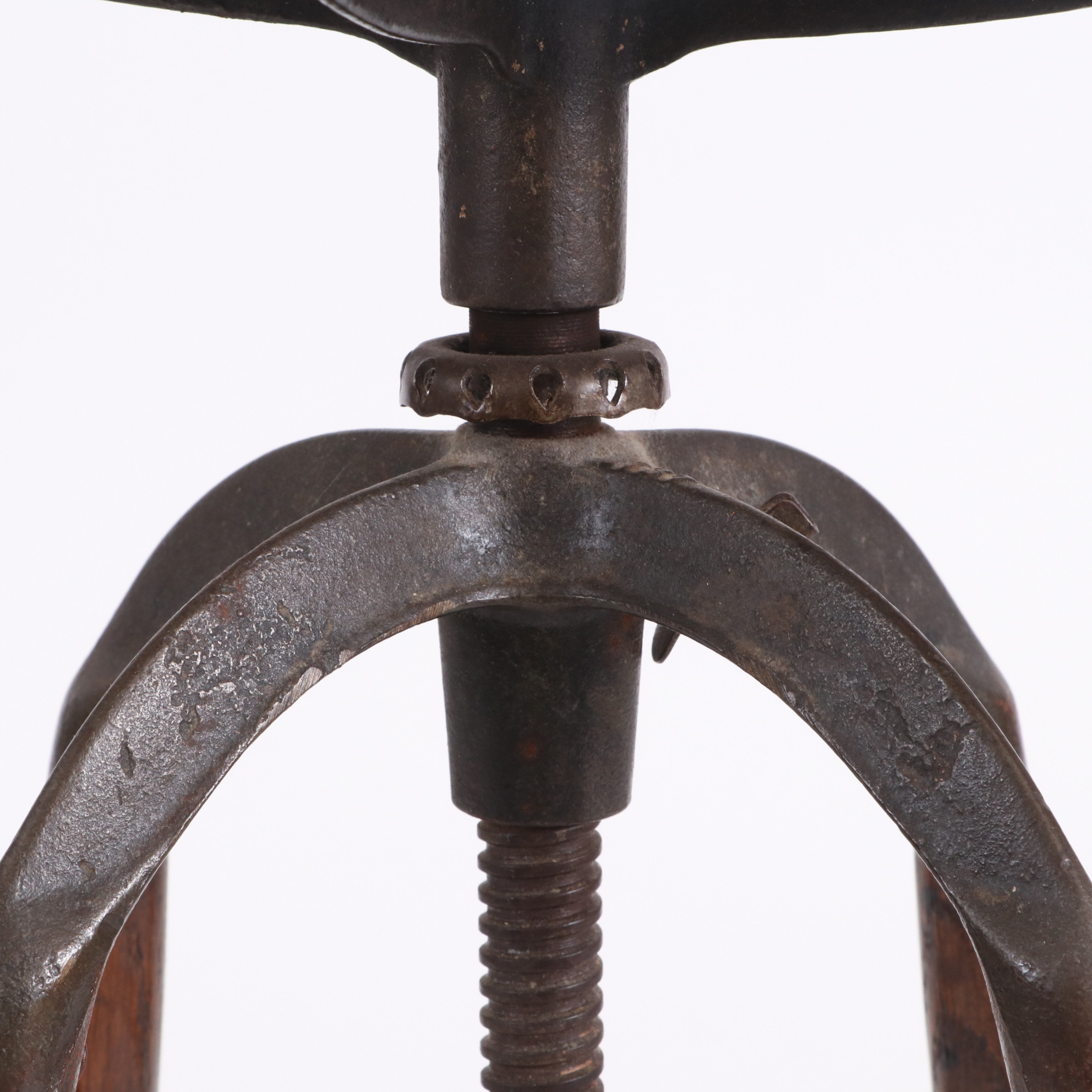 Industrial Adjustable Height Cane Seat Oak Stool, Early to Mid 20th Century