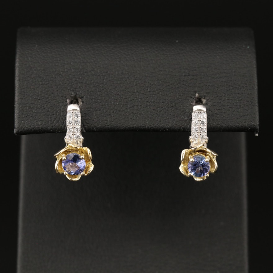 Sterling Silver Tanzanite and Cubic Zirconia Earrings