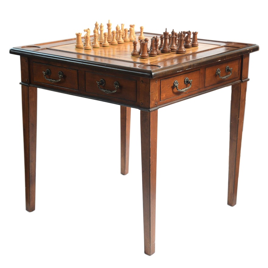 Accents Beyond Inlaid Wood Games Table With Chess Pieces
