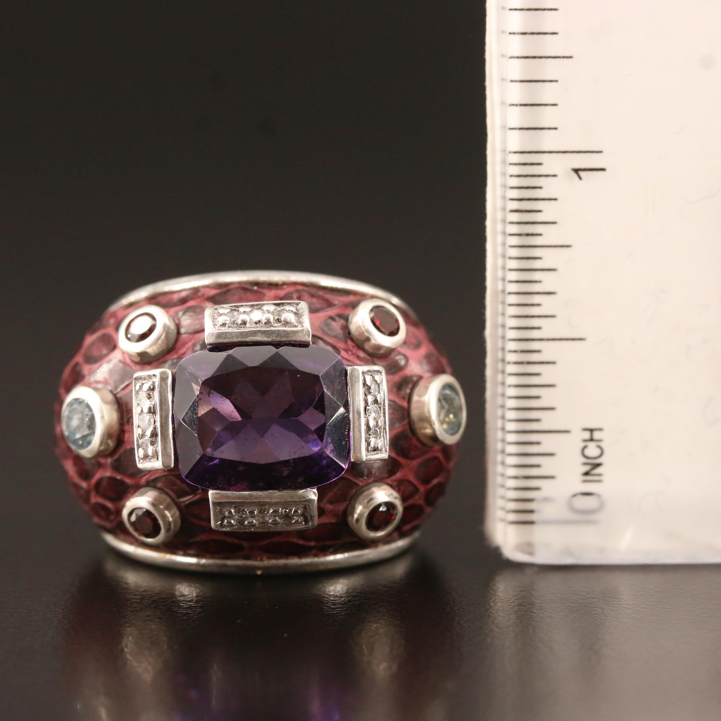 Chi by Falchi Sterling Silver Diamond and Gemstone Ring with Snakeskin