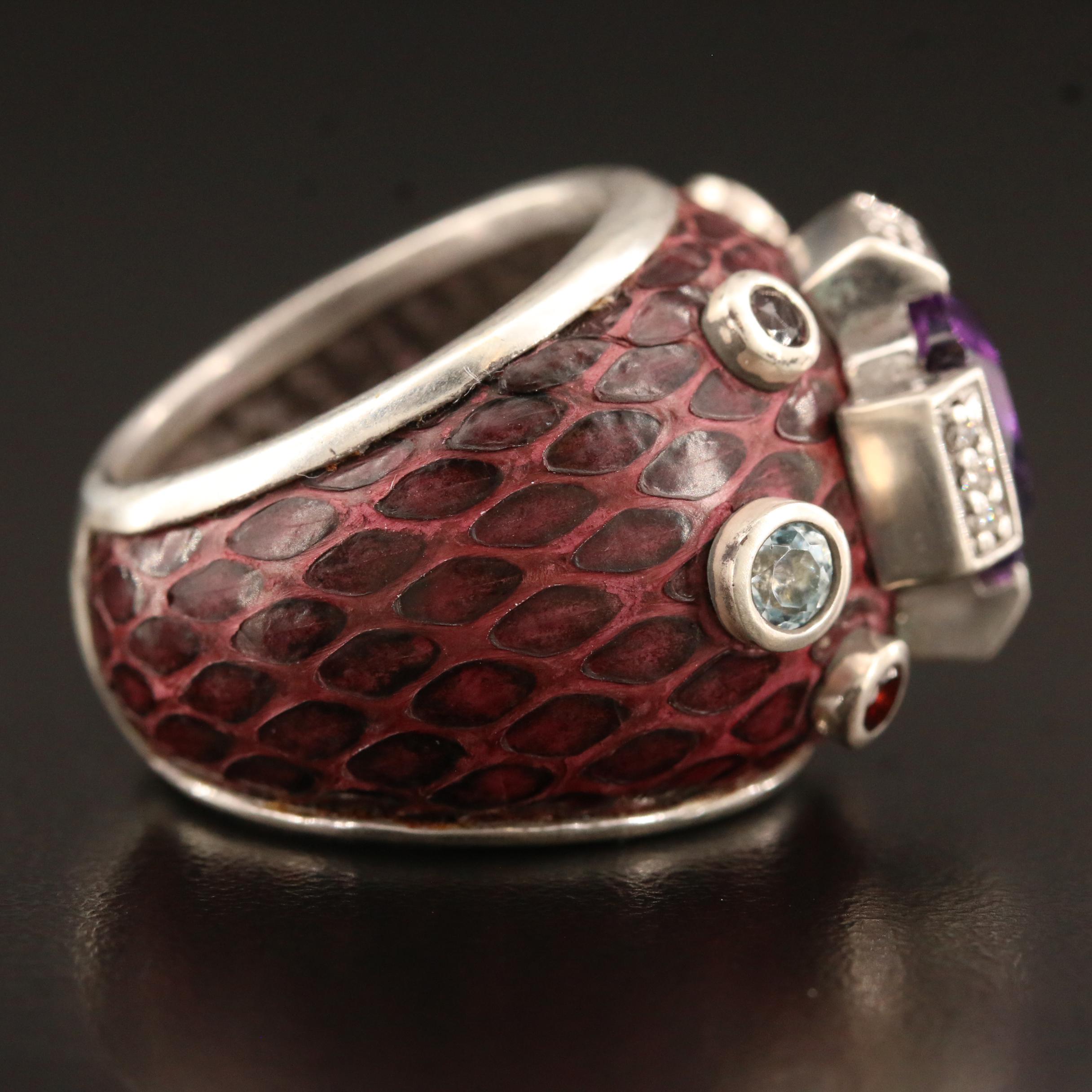 Chi by Falchi Sterling Silver Diamond and Gemstone Ring with Snakeskin