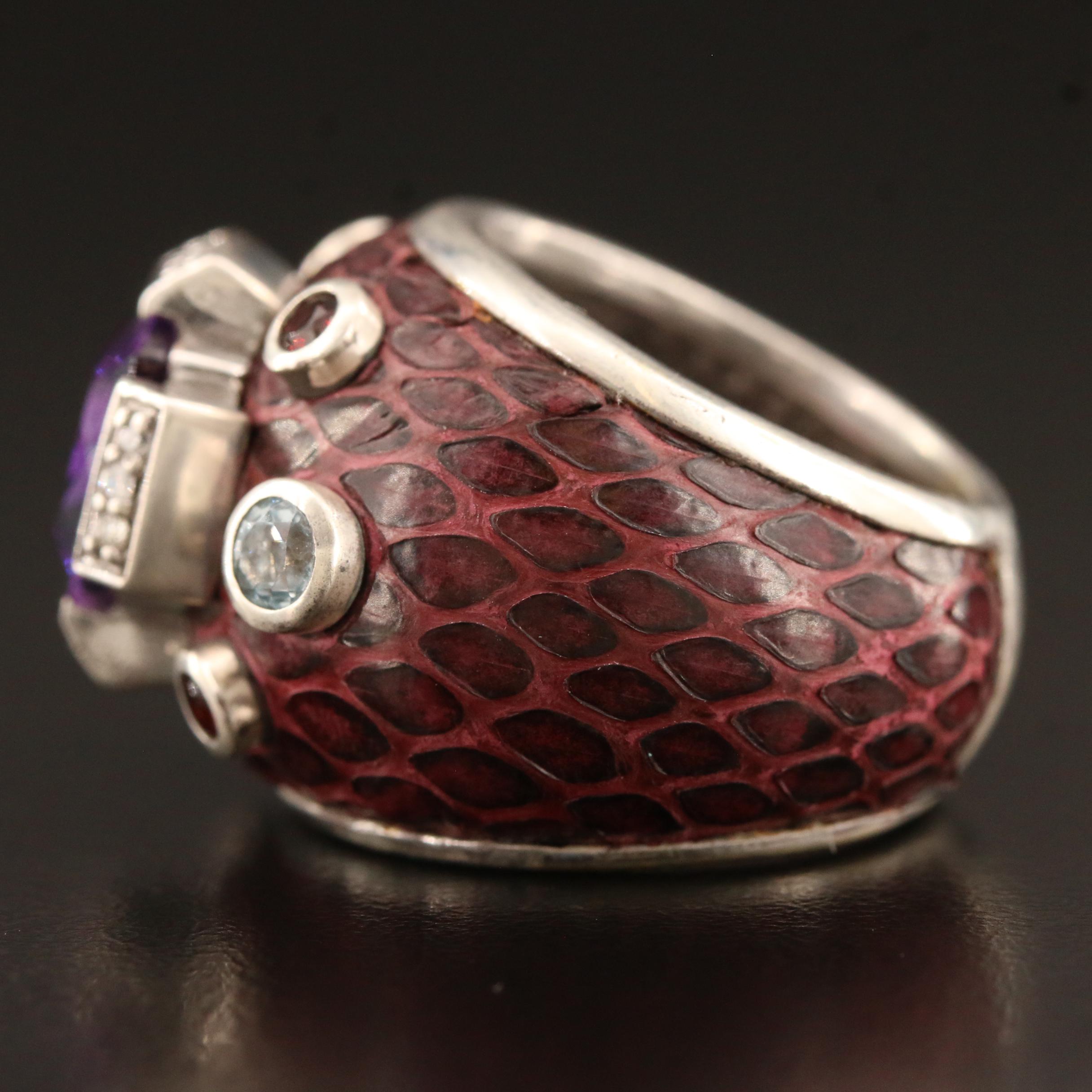 Chi by Falchi Sterling Silver Diamond and Gemstone Ring with Snakeskin