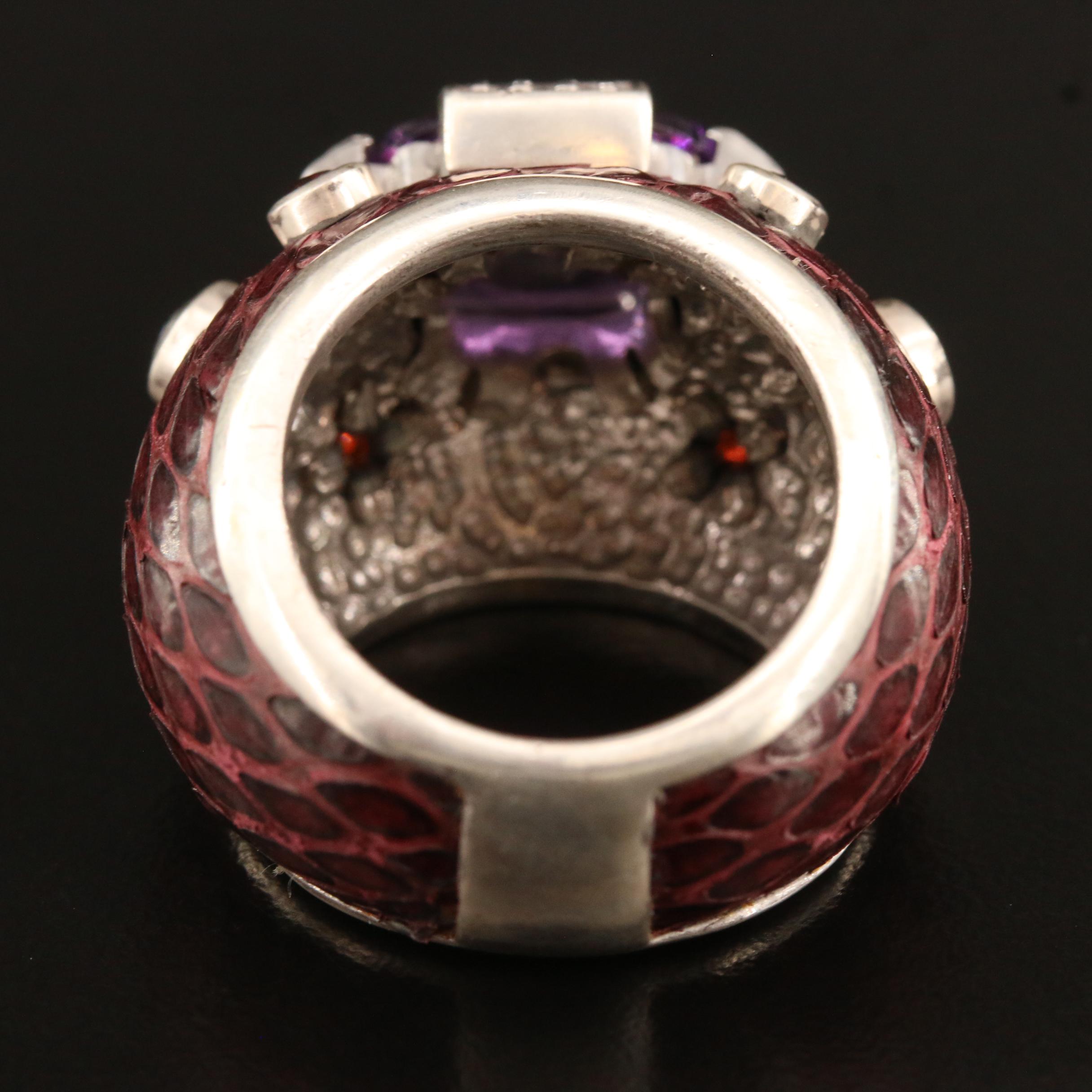 Chi by Falchi Sterling Silver Diamond and Gemstone Ring with Snakeskin