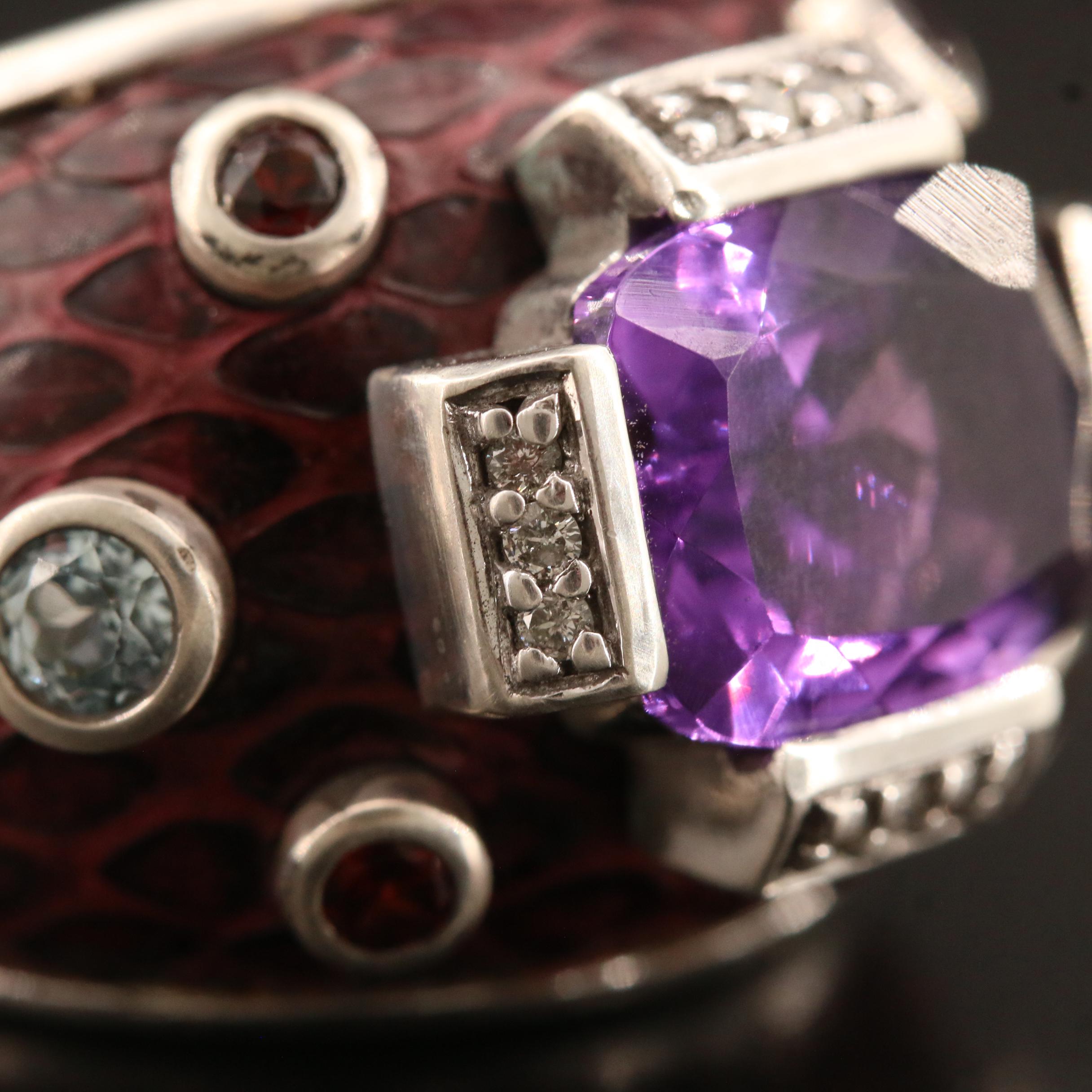 Chi by Falchi Sterling Silver Diamond and Gemstone Ring with Snakeskin