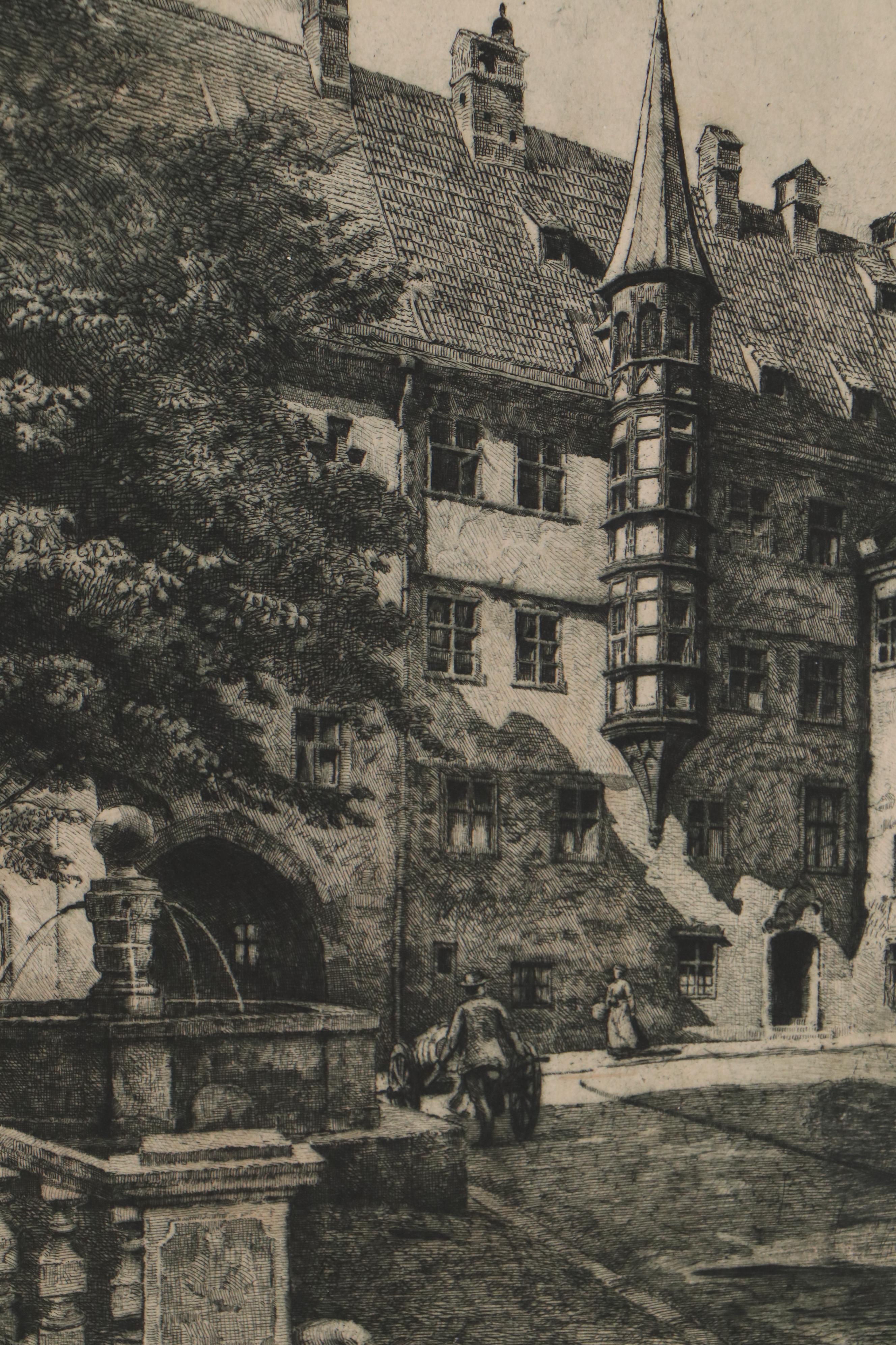 Otto F. Probst Etching "Der Alte Hof in München", Early 20th Century