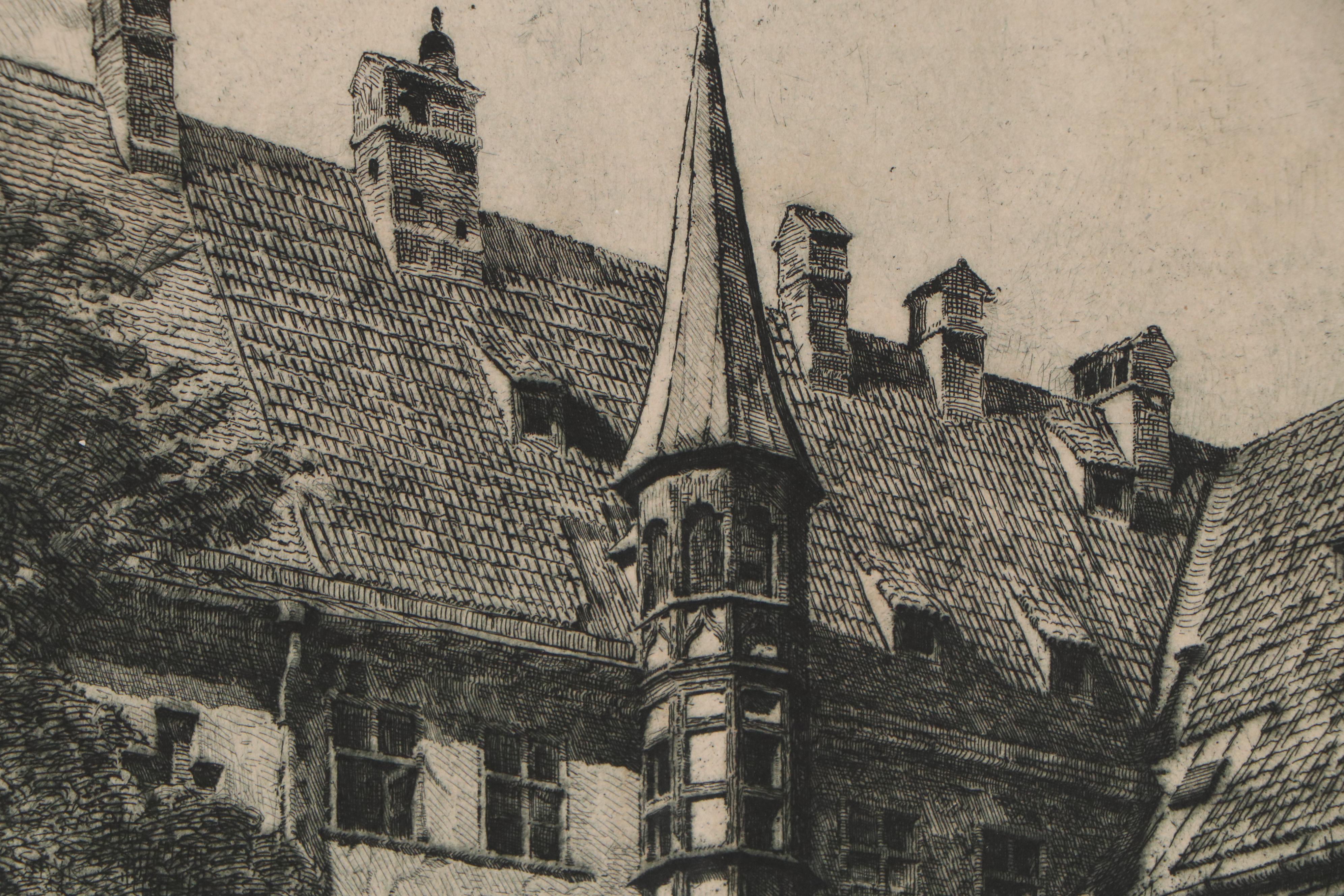 Otto F. Probst Etching "Der Alte Hof in München", Early 20th Century