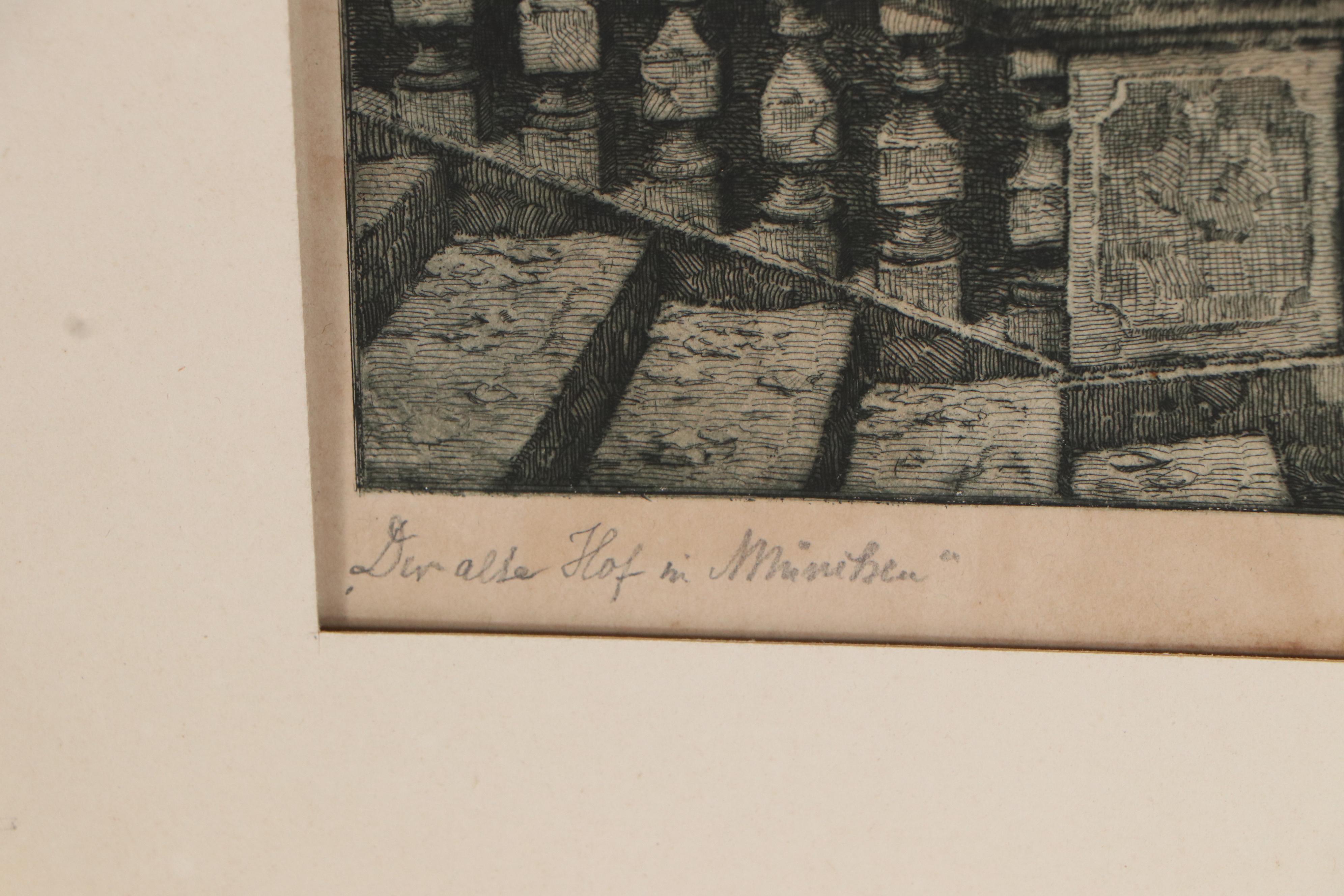 Otto F. Probst Etching "Der Alte Hof in München", Early 20th Century