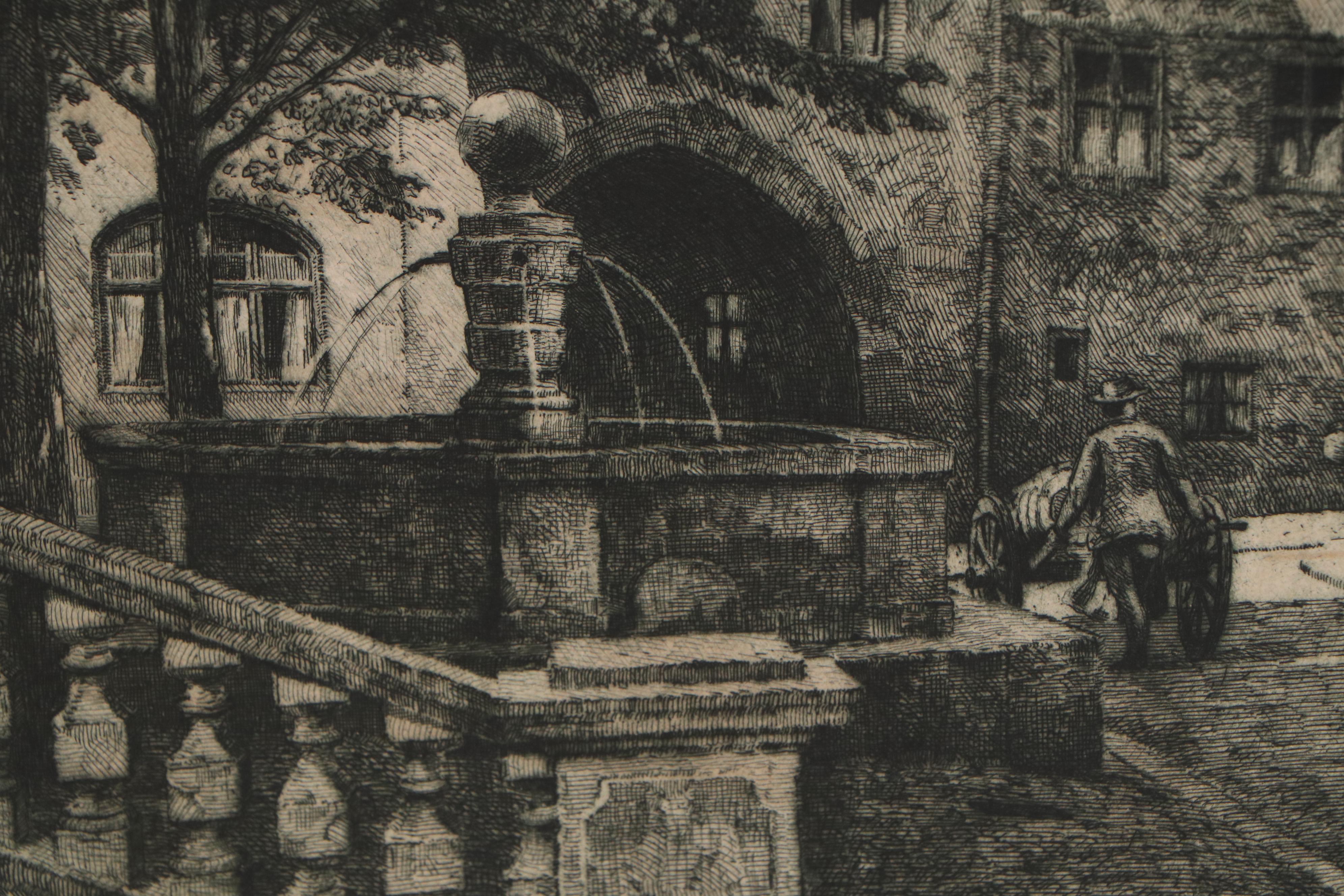 Otto F. Probst Etching "Der Alte Hof in München", Early 20th Century