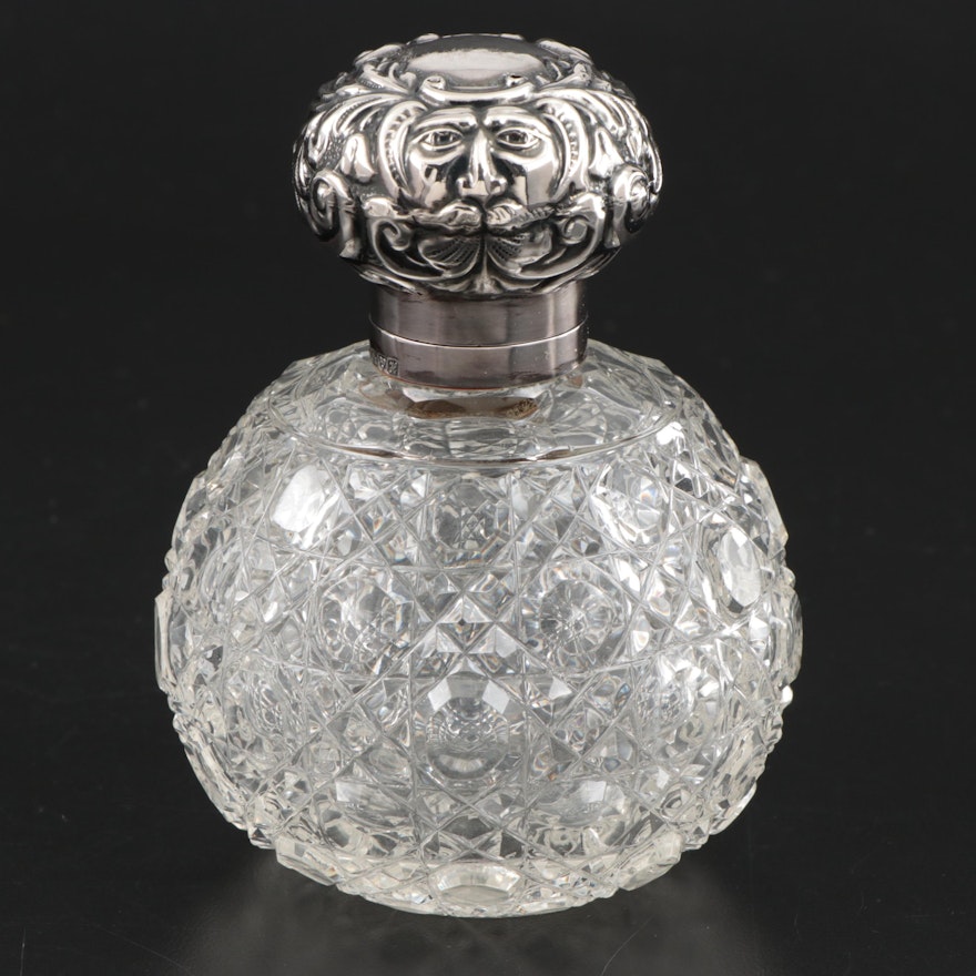 W.J Myatt & Co Sterling Silver and Cut Glass Perfume Bottle, 1908