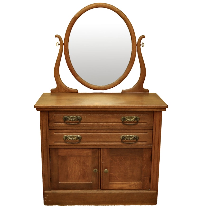 Late Victorian Oak Vanity Dressing Table, Late 19th Century