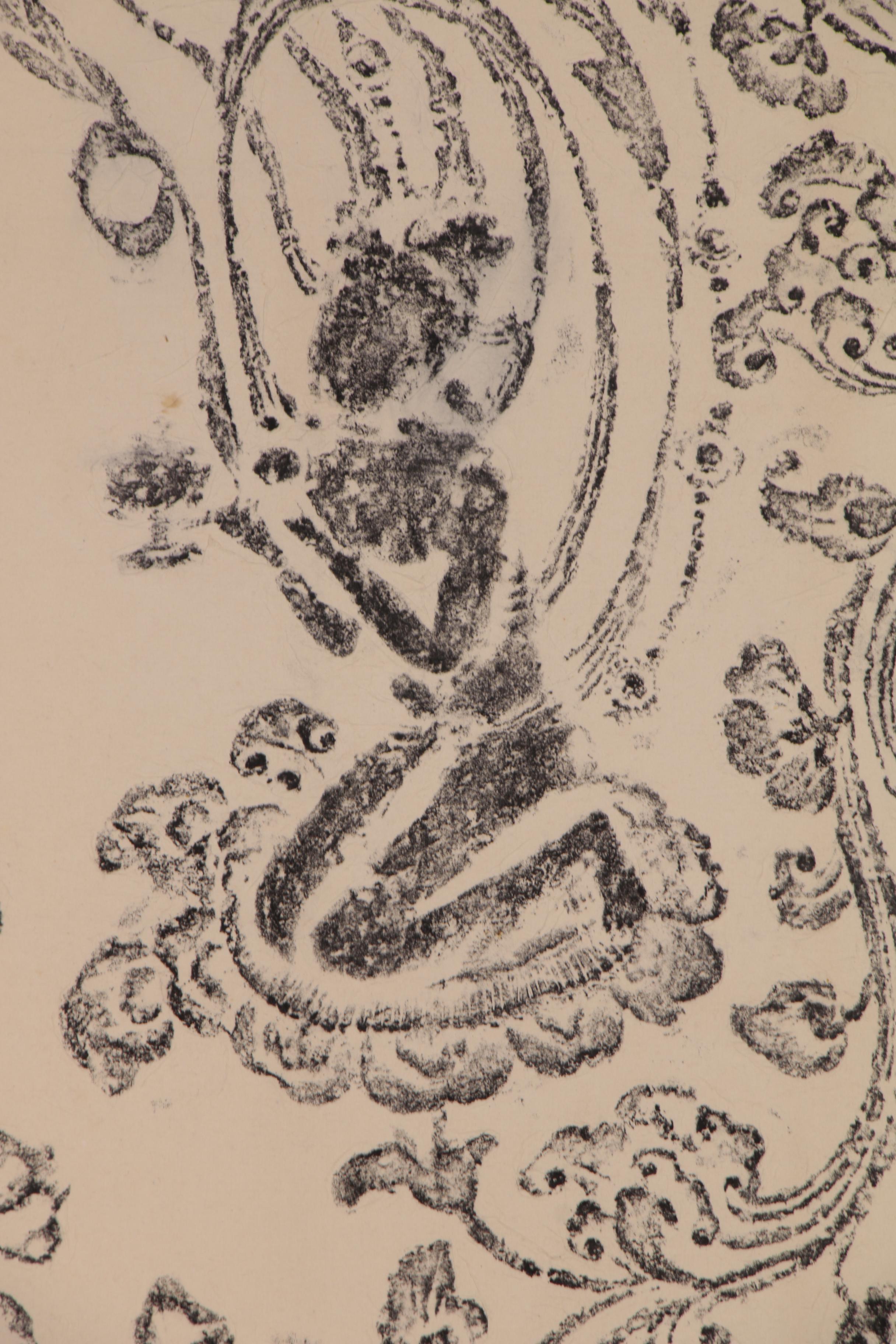 East Asian Two Panel Folding Screen with Thai Temple Rubbings