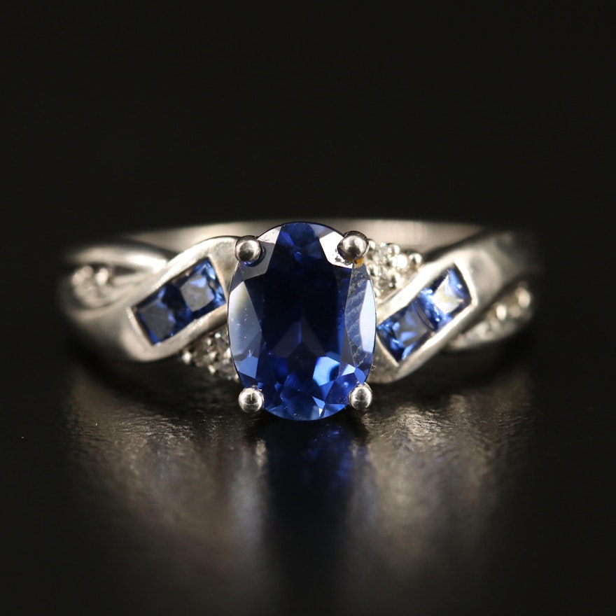 Sterling Silver Sapphire and Diamond Twist Shank Ring