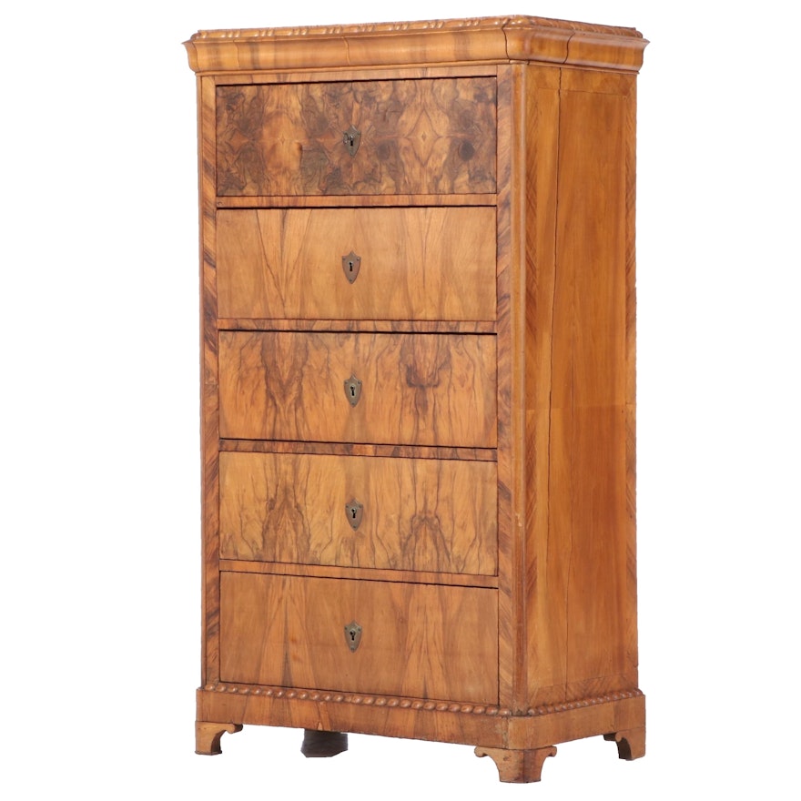 Louis Philippe Figured Walnut Chest of Drawers, Mid-19th Century