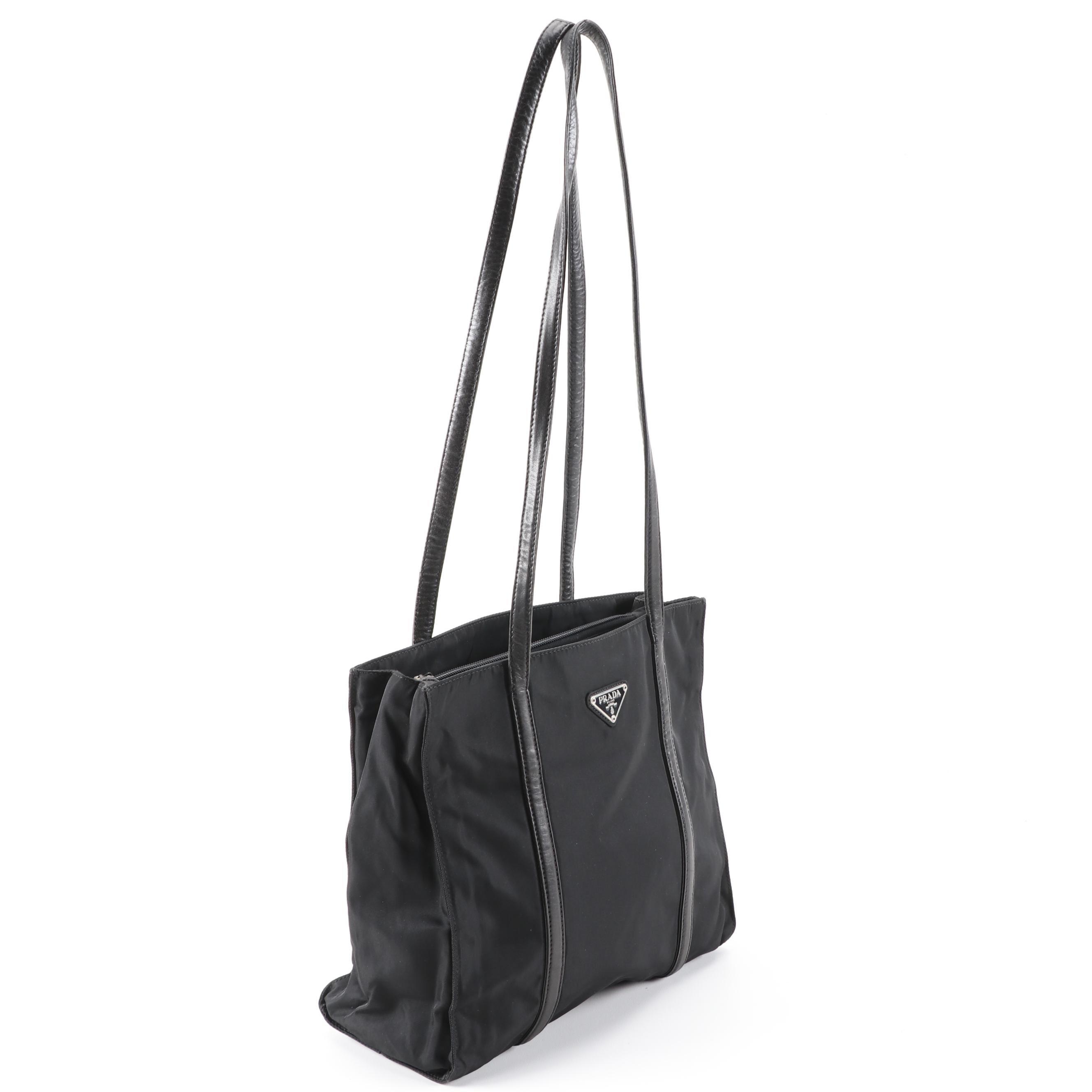 Prada Tote Bag in Black Nylon with Leather Trim