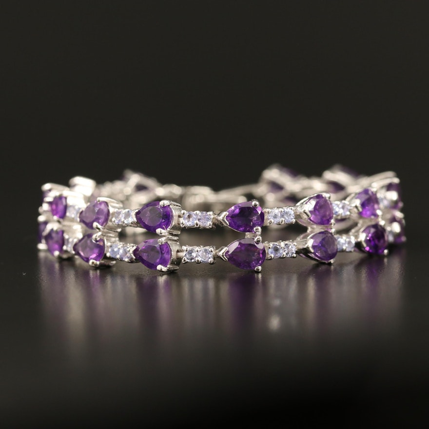 Sterling Silver Amethyst and Tanzanite Bracelet