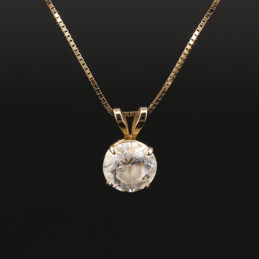 14K Solitaire Cubic Zirconia Pendant Necklace