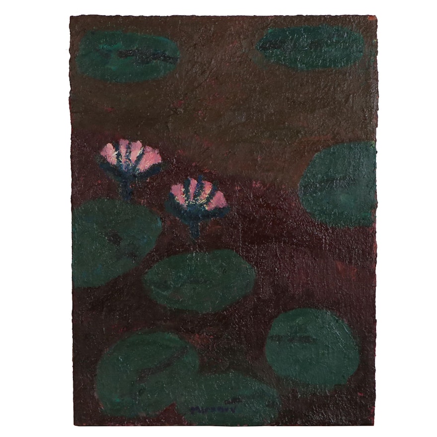 Jerald Mironov Oil Painting of Waterlilies, Late 20th Century