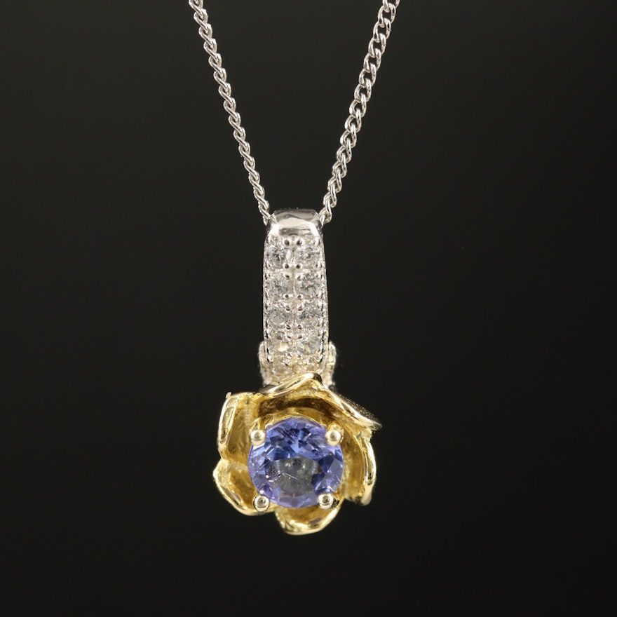 Sterling Tanzanite and Cubic Zirconia Pendant Necklace