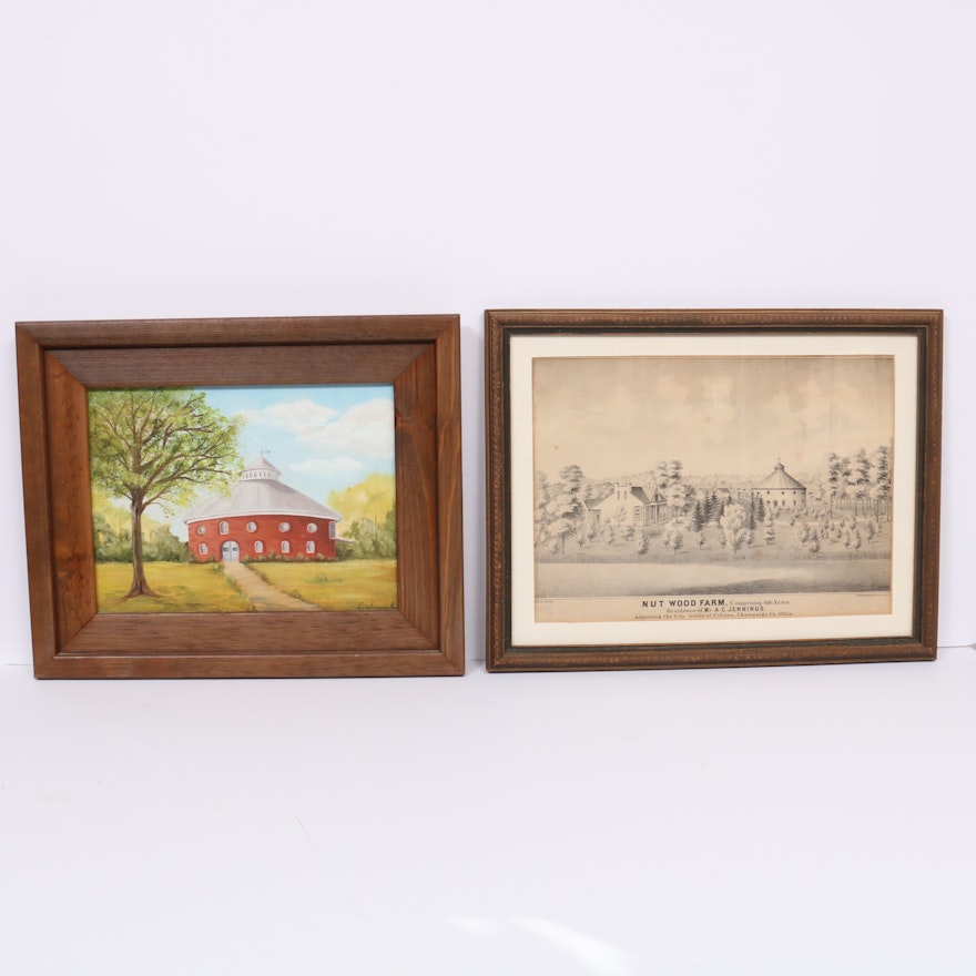 Oil Painting and Lithograph of Nut Wood Farm