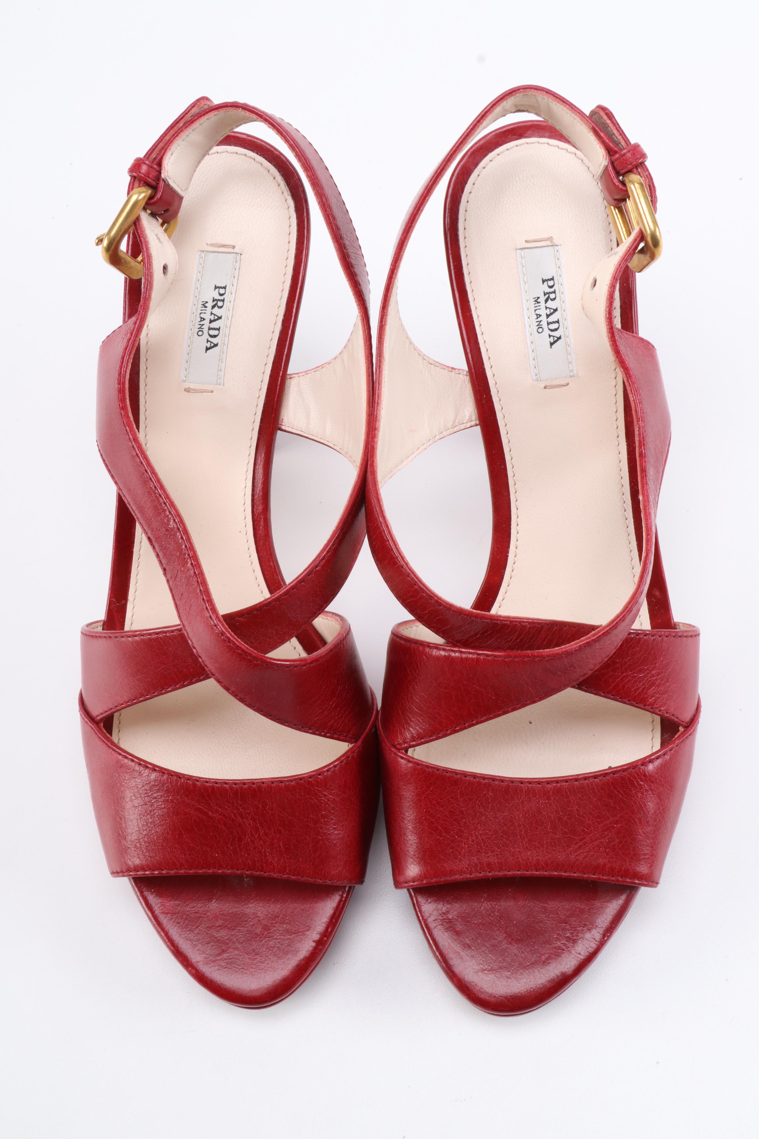 Prada Red Leather Platform Sandals