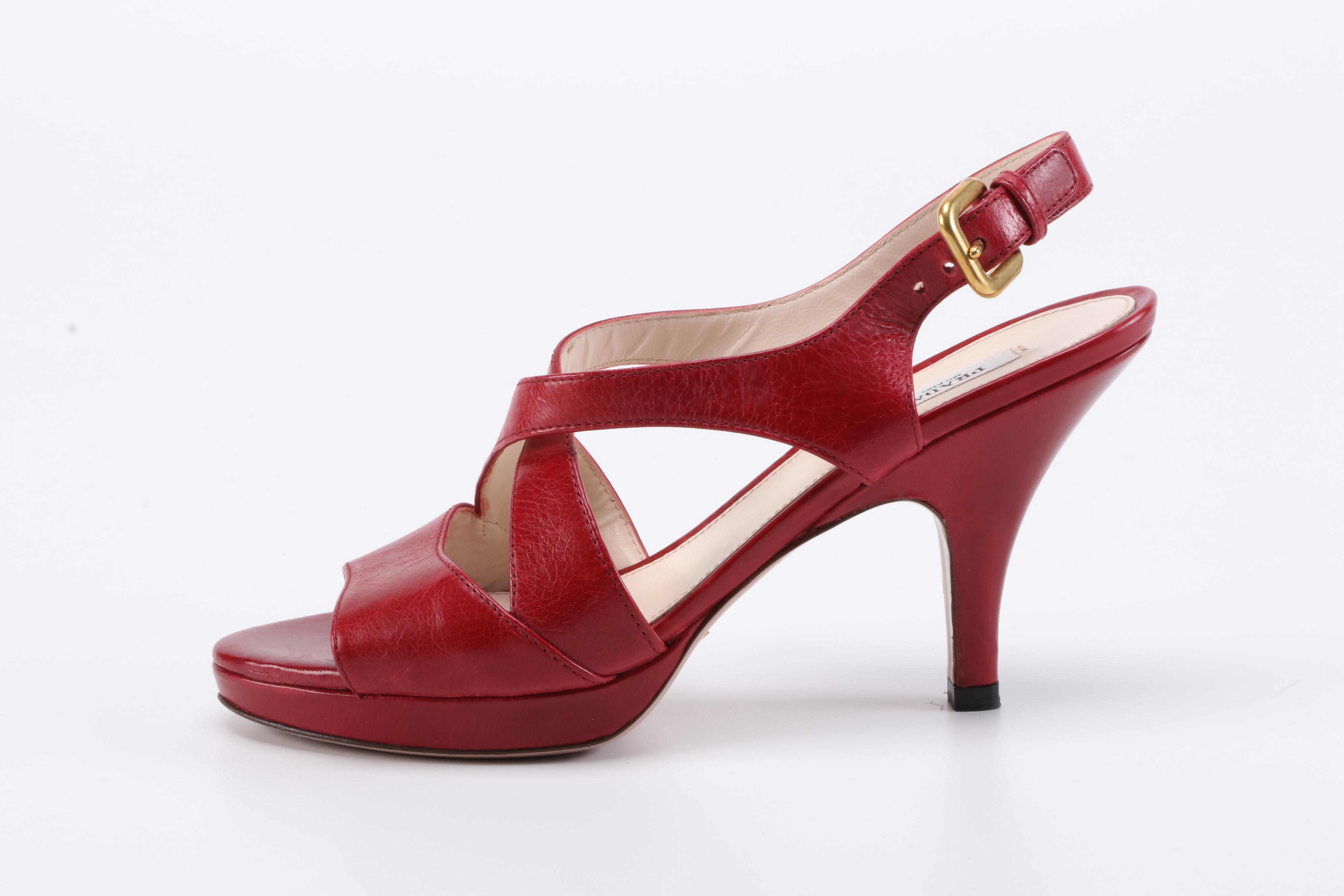Prada Red Leather Platform Sandals